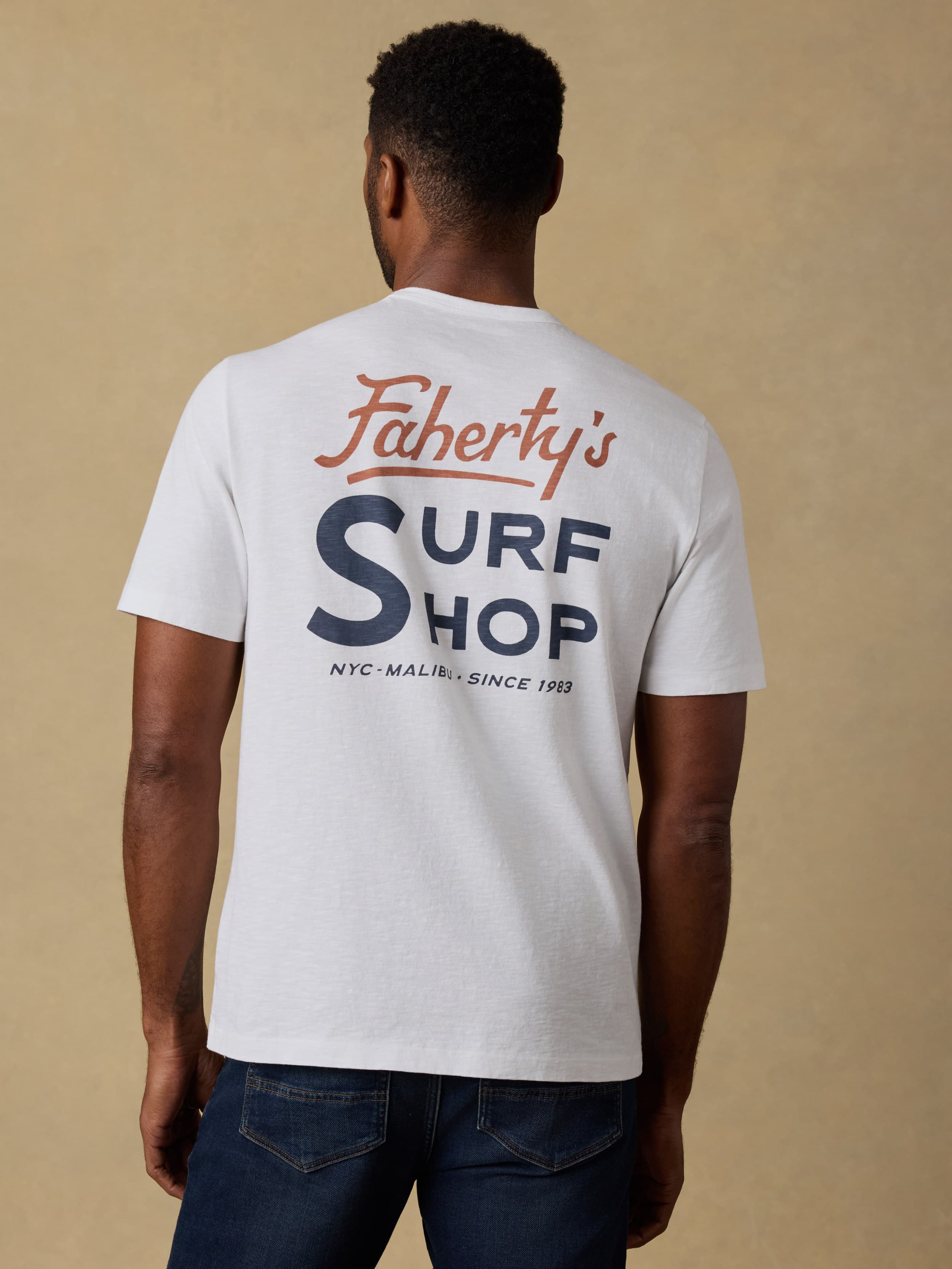 Surf Shop Sunwashed Regenerative Pocket Tee - White | Faherty Brand