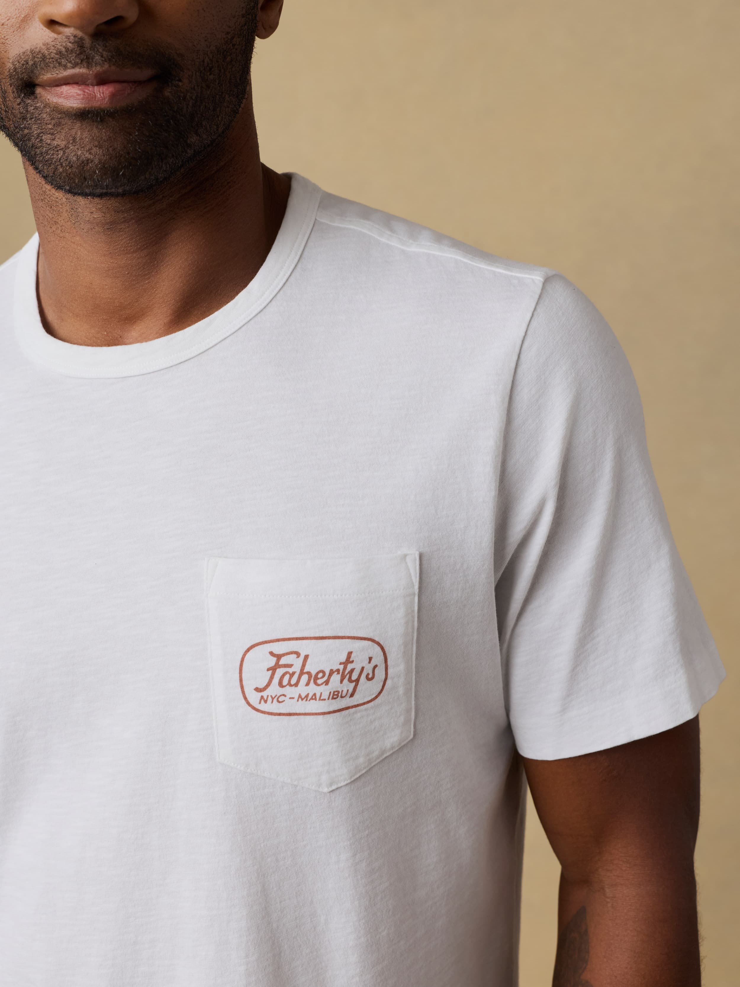 Surf Shop Sunwashed Regenerative Pocket Tee - White | Faherty Brand