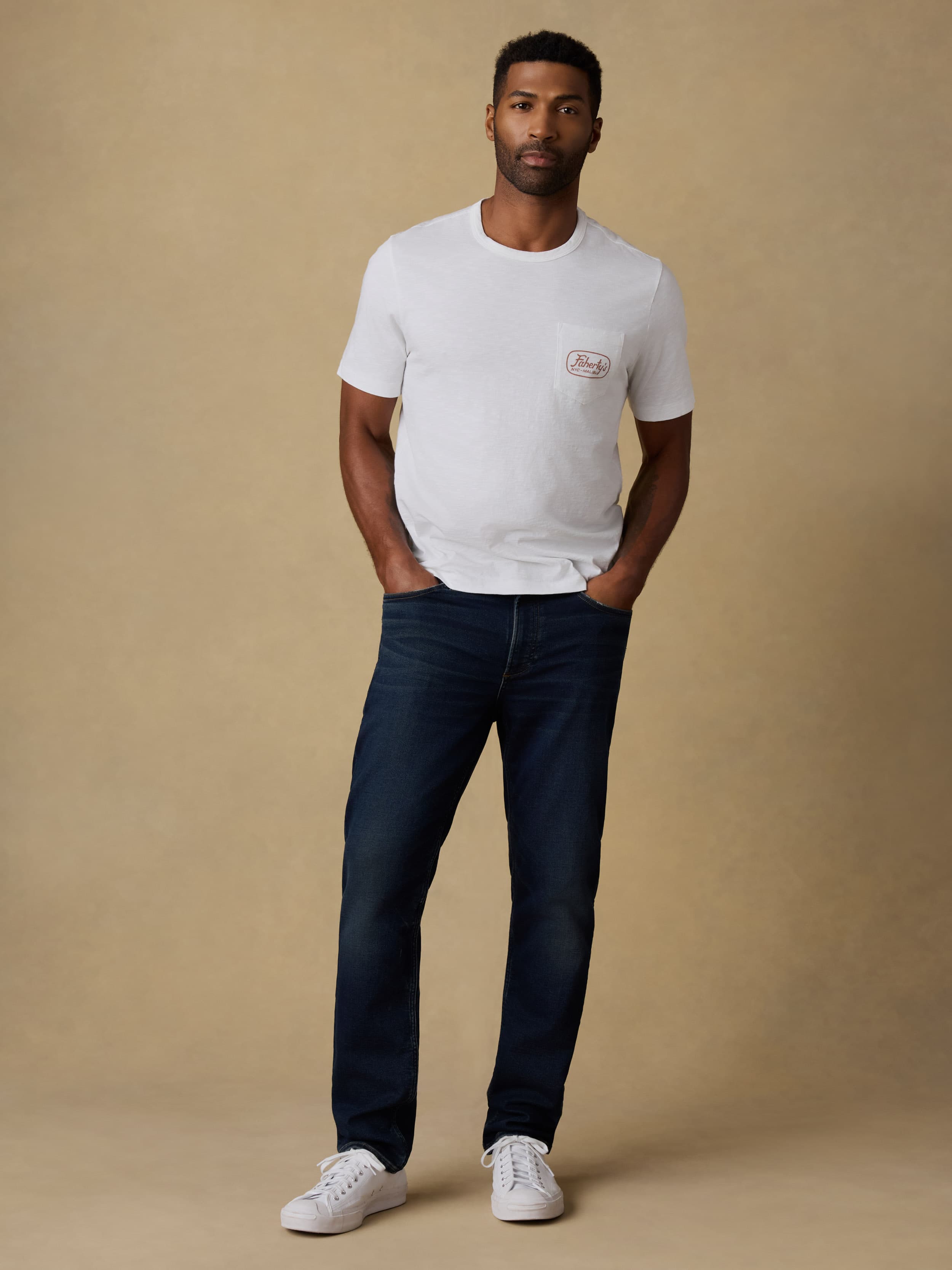 Surf Shop Sunwashed Regenerative Pocket Tee - White | Faherty Brand