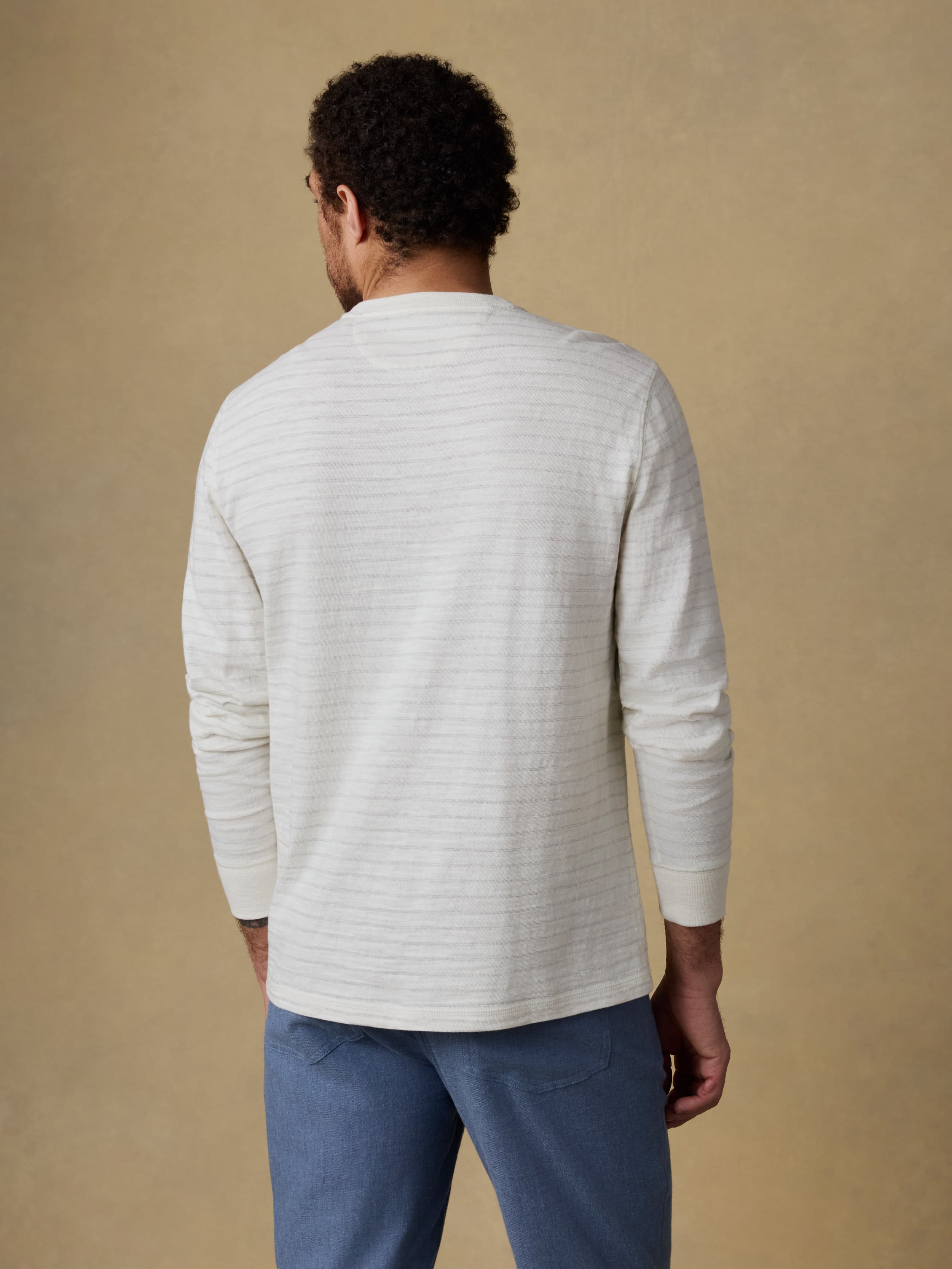 Sunwashed Organic Henley - Ivory Rock Stripe | Faherty Brand