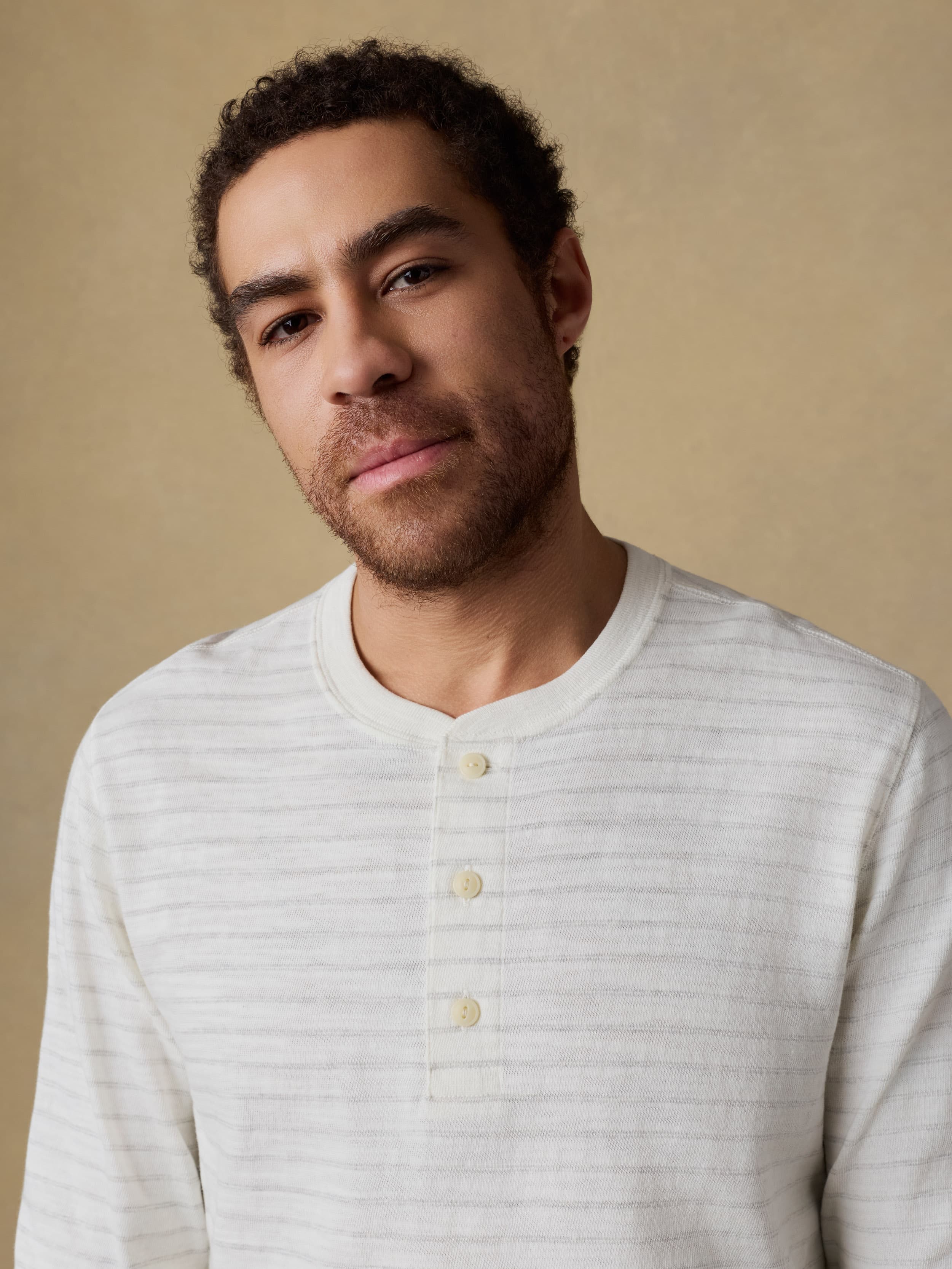 Sunwashed Organic Henley - Ivory Rock Stripe | Faherty Brand