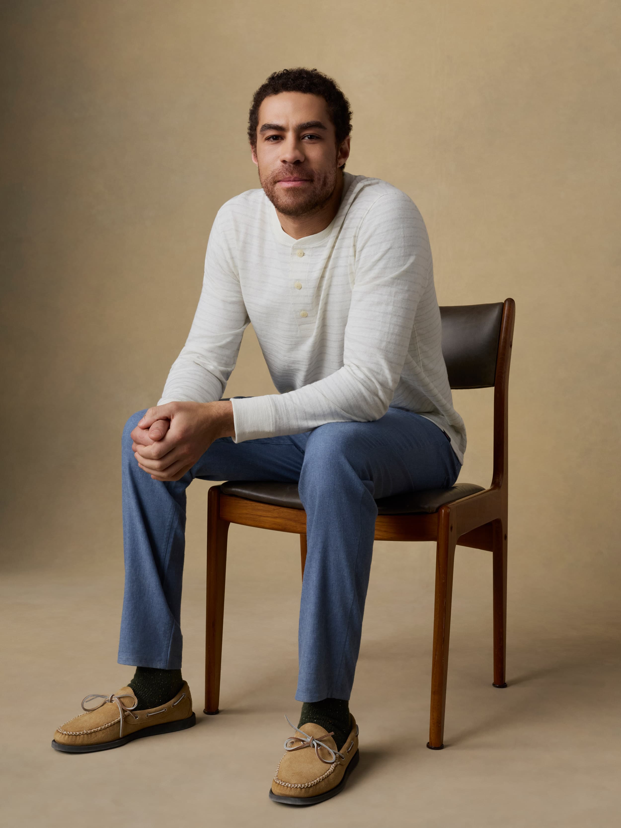 Sunwashed Organic Henley - Ivory Rock Stripe | Faherty Brand