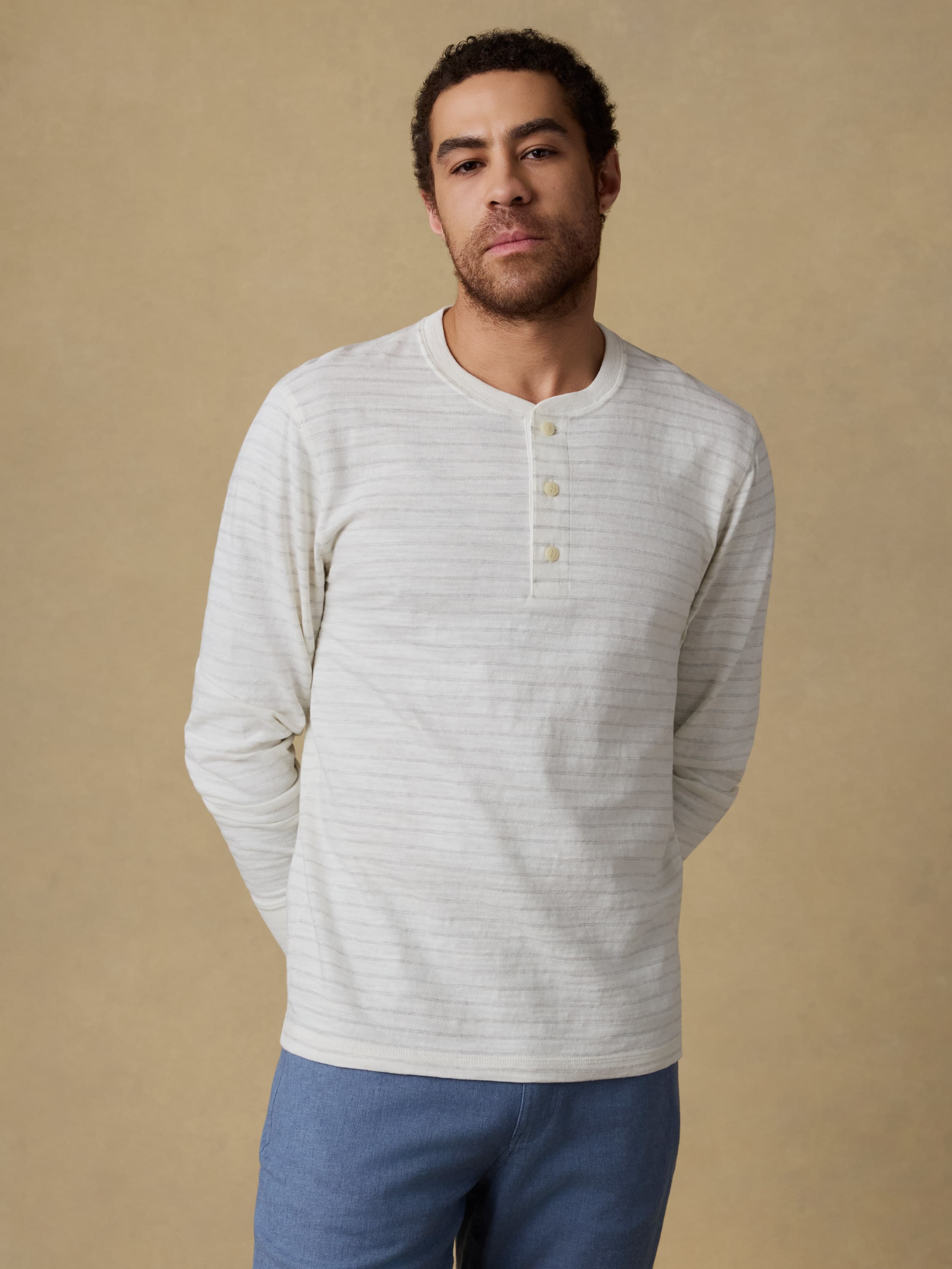 Sunwashed Organic Henley - Ivory Rock Stripe | Faherty Brand