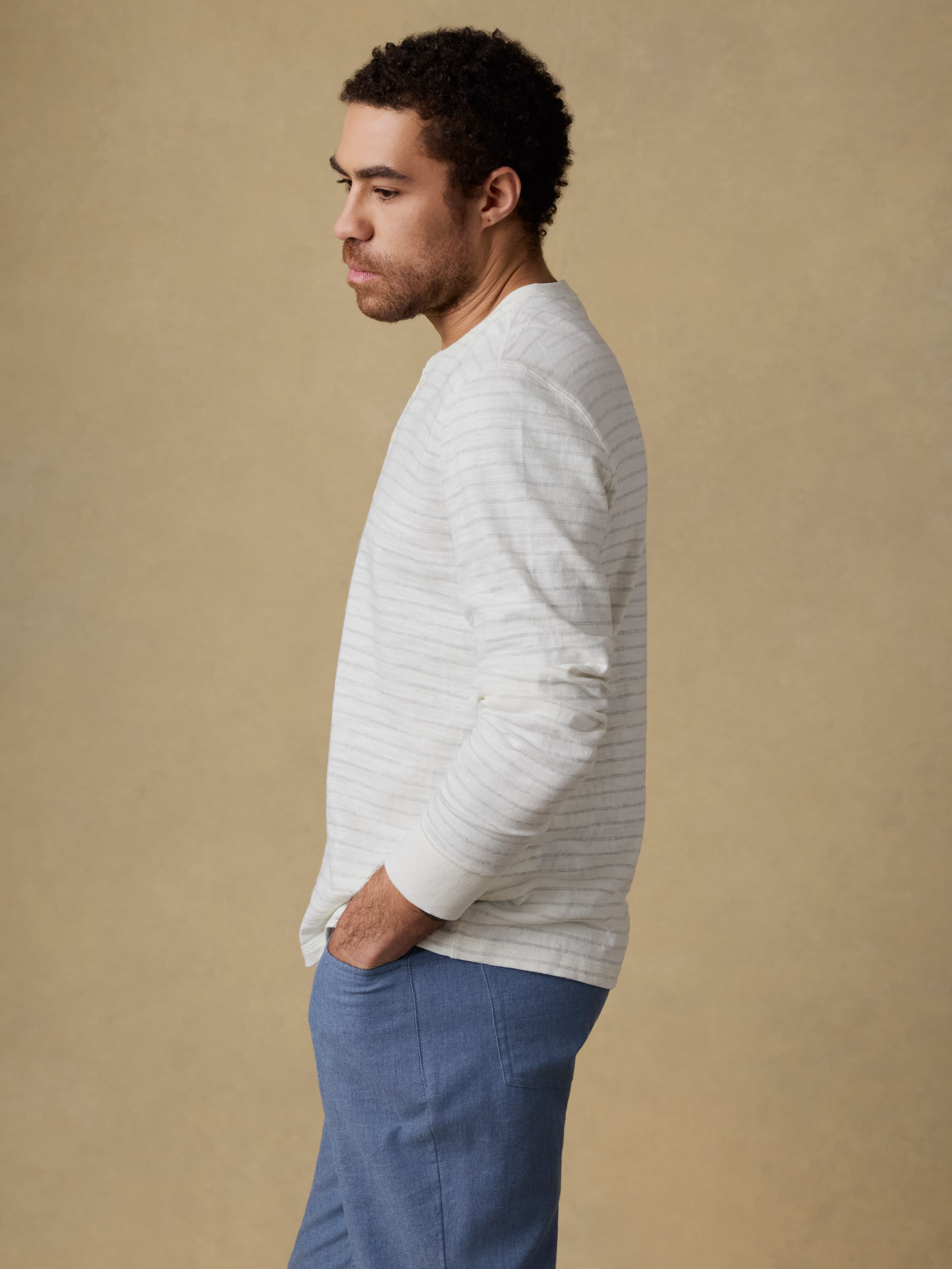Sunwashed Organic Henley - Ivory Rock Stripe | Faherty Brand