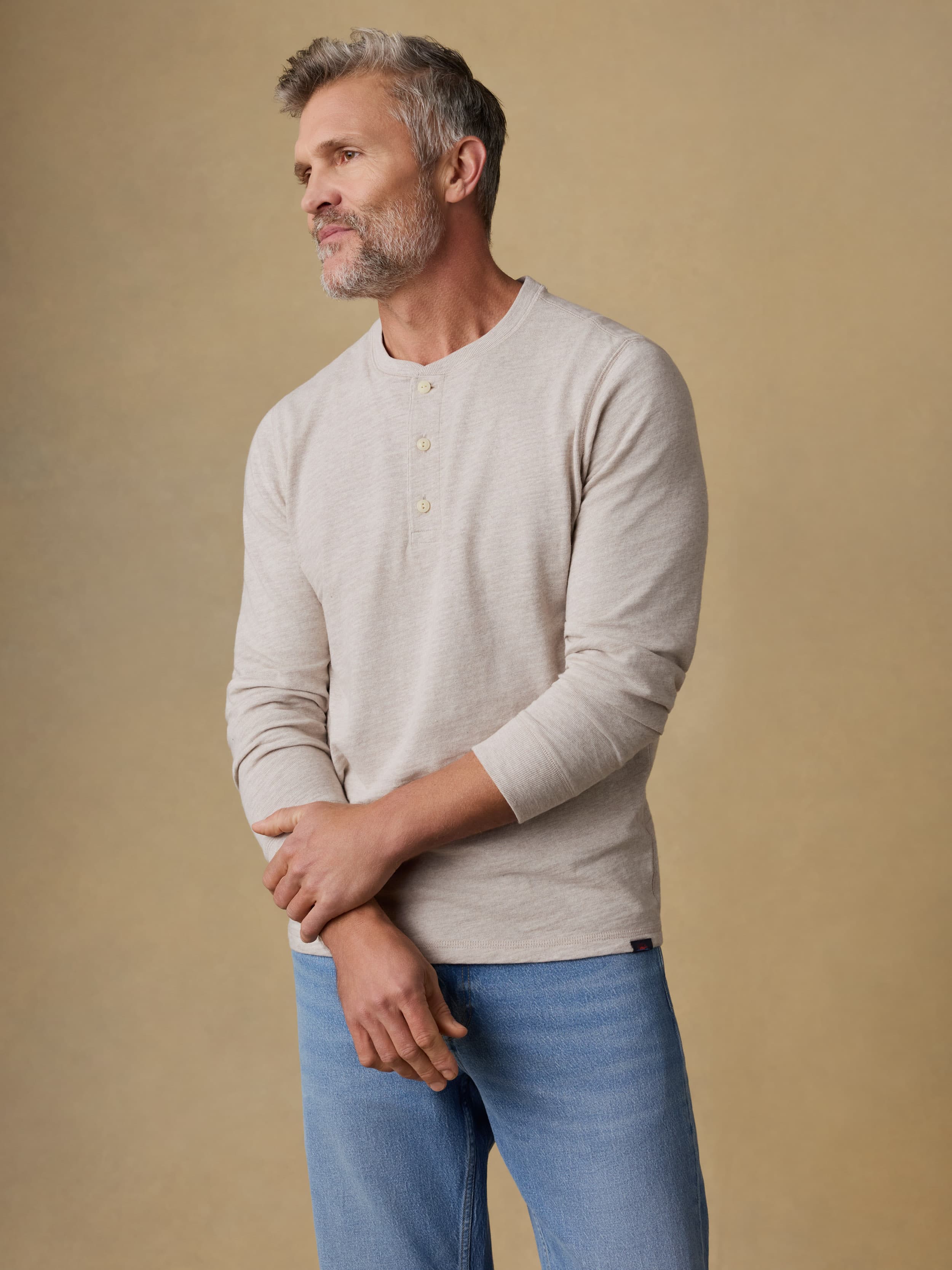 Sunwashed Organic Henley - Oat Plains Heather | Faherty Brand