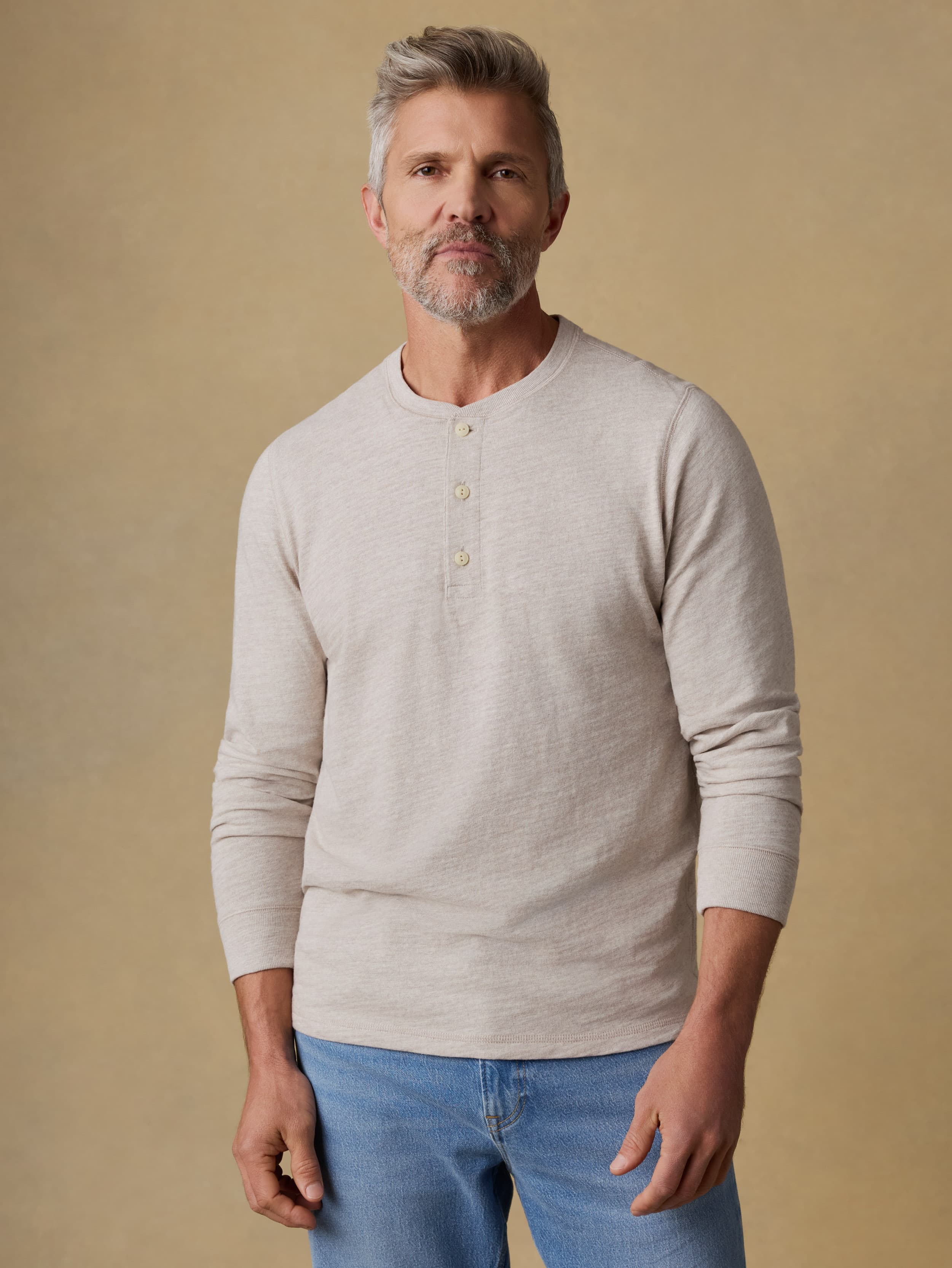 Sunwashed Organic Henley - Oat Plains Heather | Faherty Brand