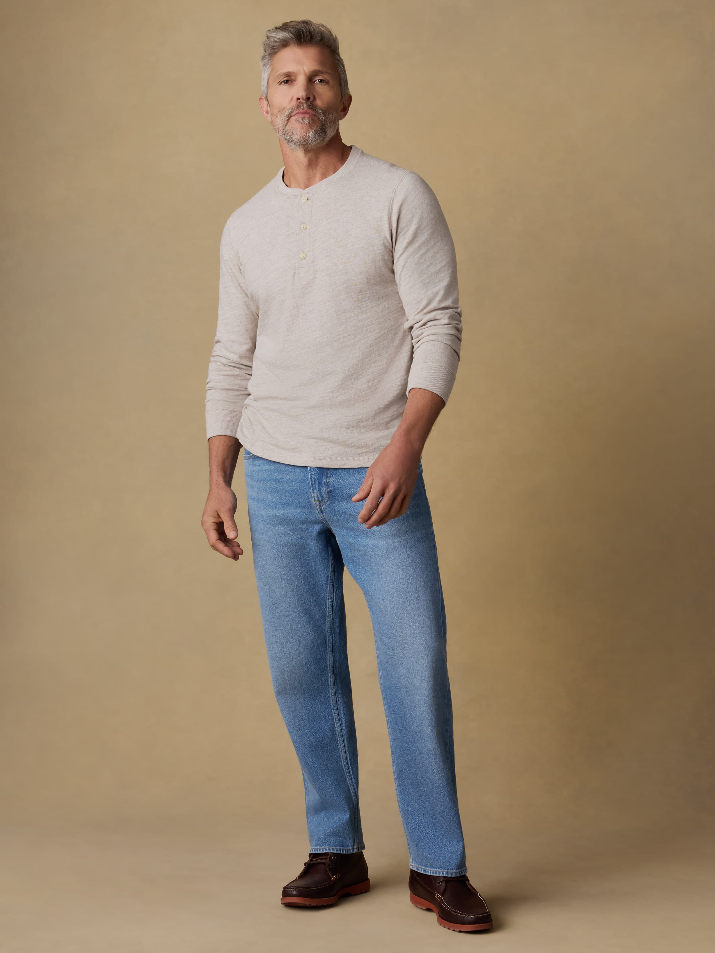 Sunwashed Organic Henley - Oat Plains Heather | Faherty Brand