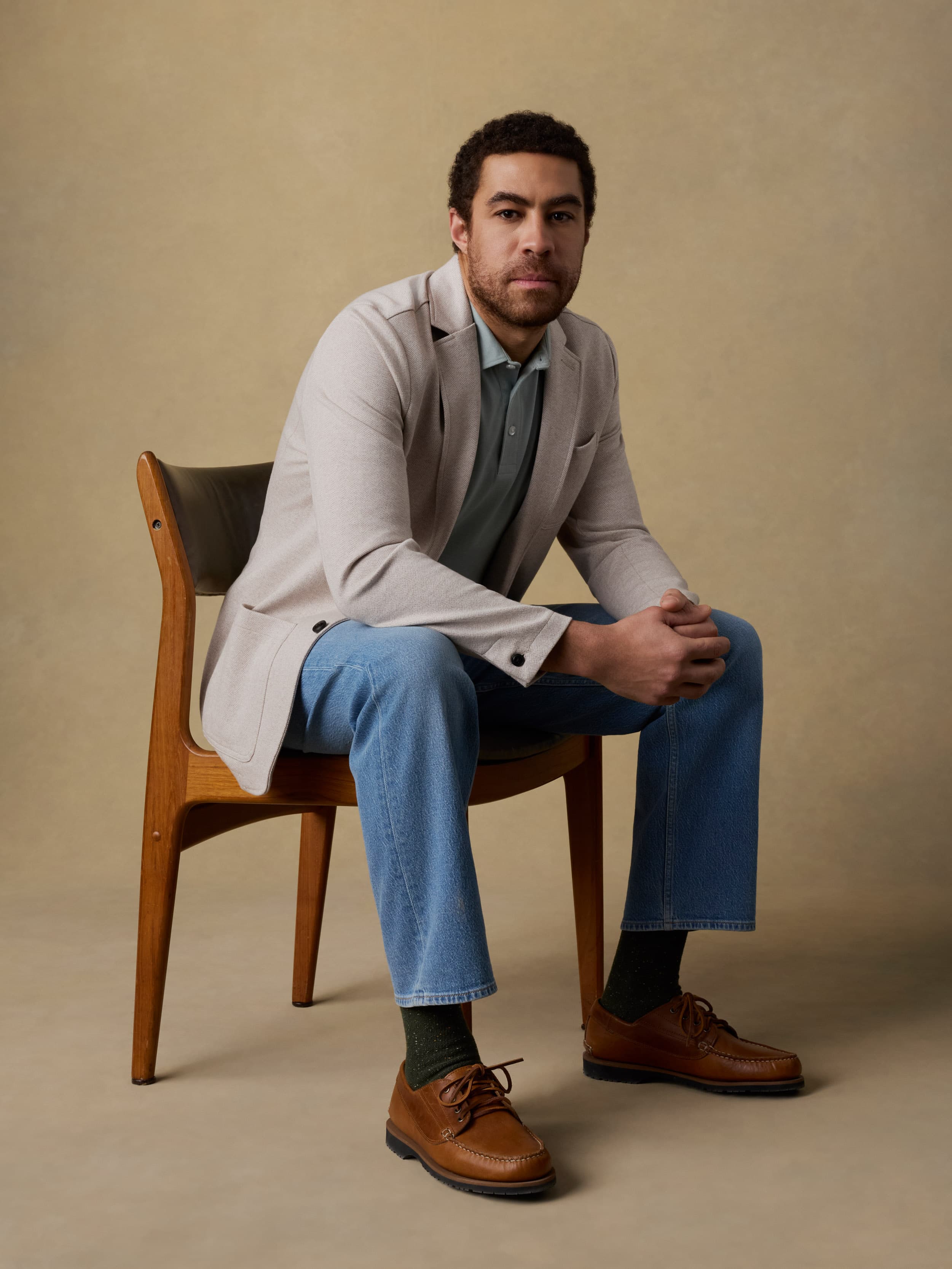 Inlet Knit Tweed Blazer - Khaki Stone Herringbone | Faherty Brand