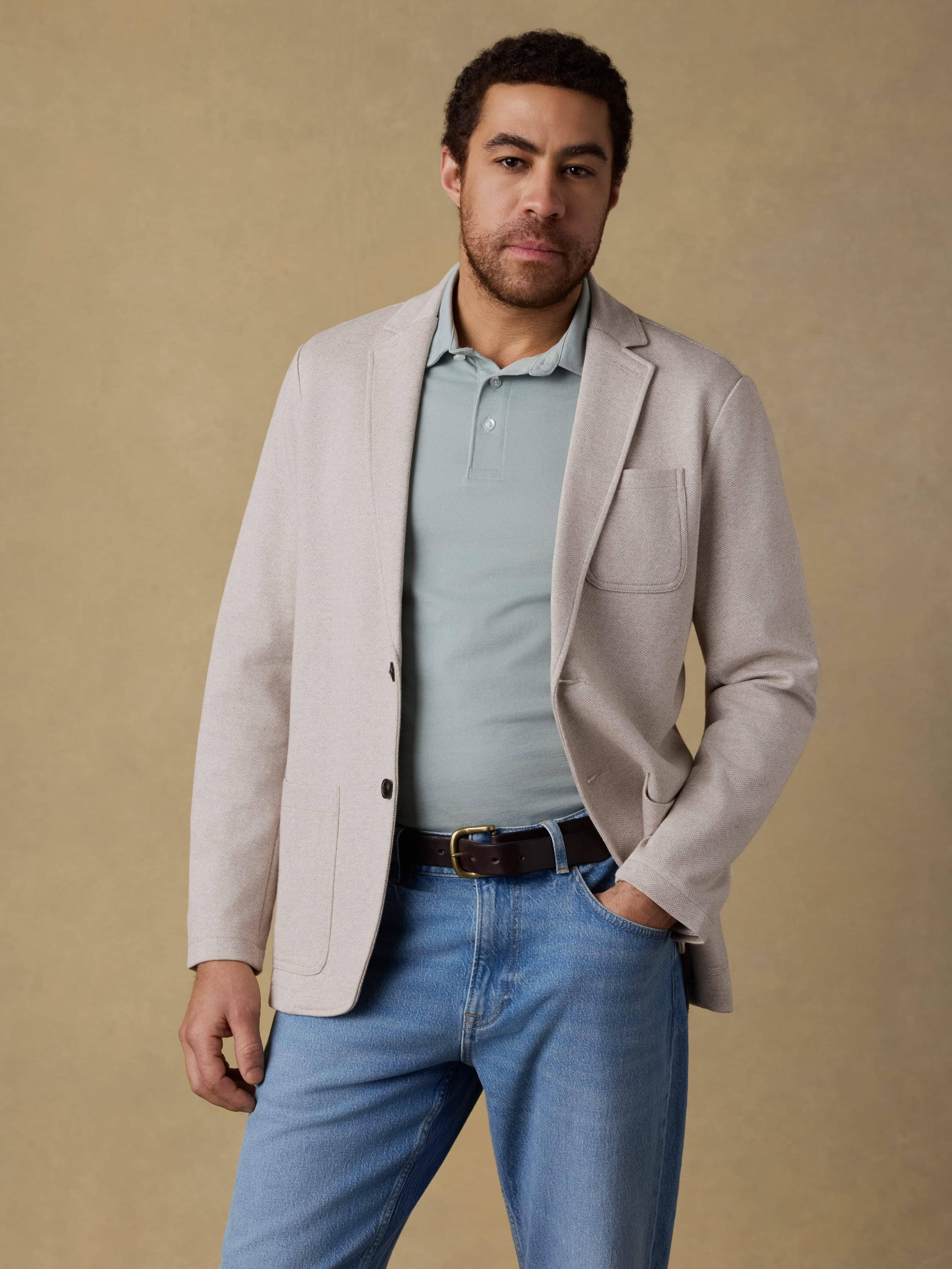 Inlet Knit Tweed Blazer - Khaki Stone Herringbone | Faherty Brand