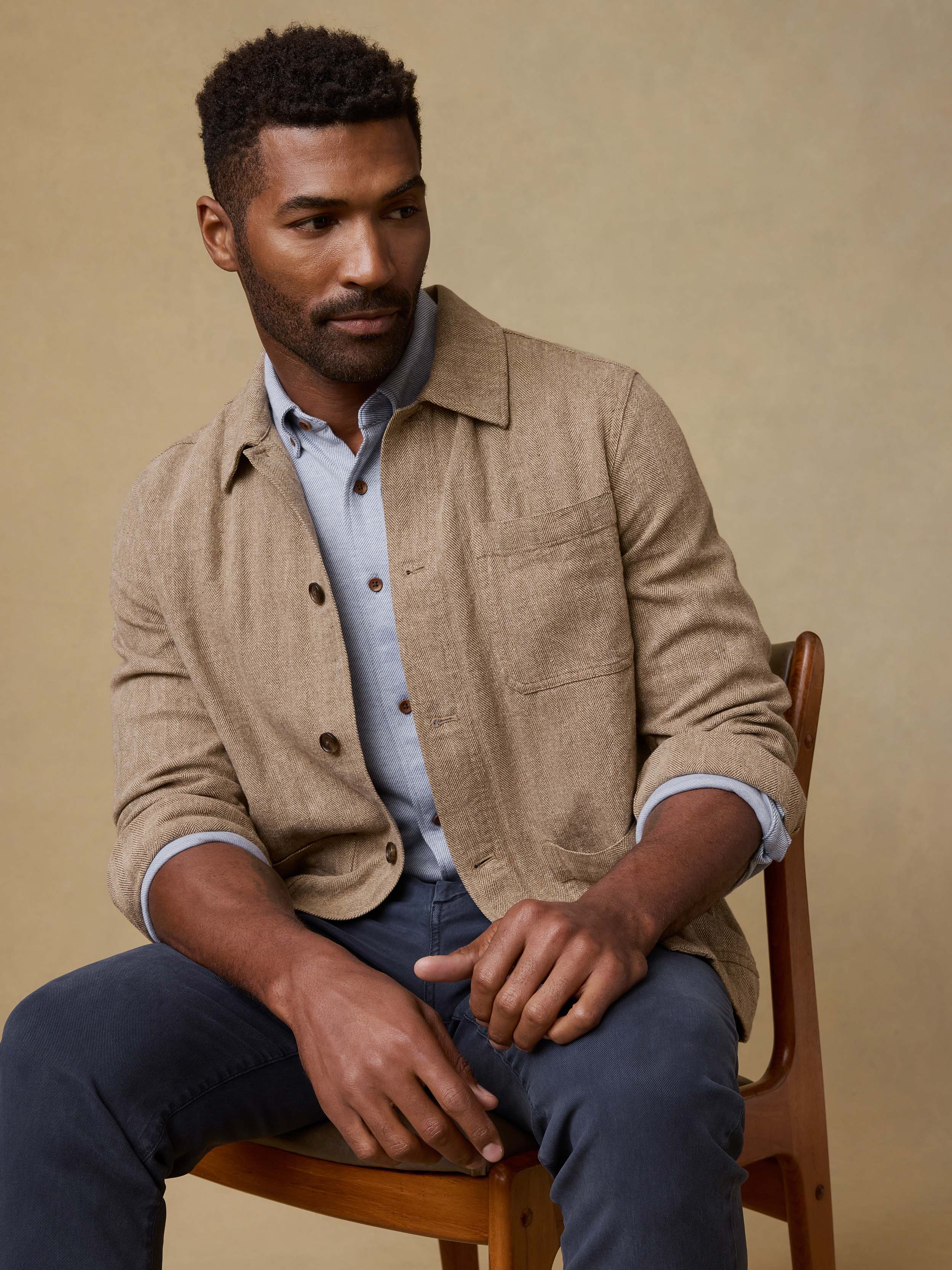 Herringbone Studio Jacket - Khaki Herringbone | Faherty Brand