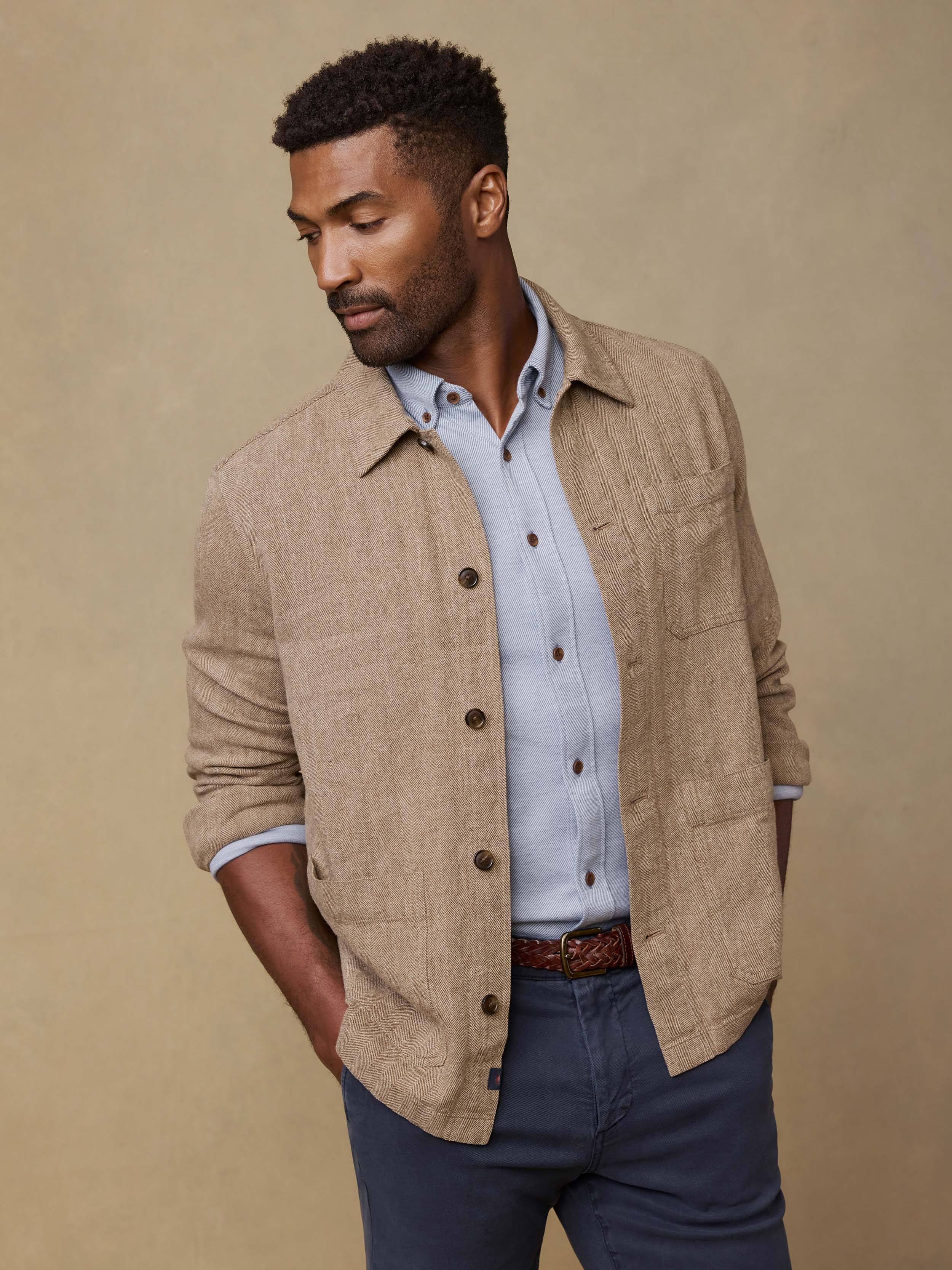 Herringbone Studio Jacket - Khaki Herringbone | Faherty Brand