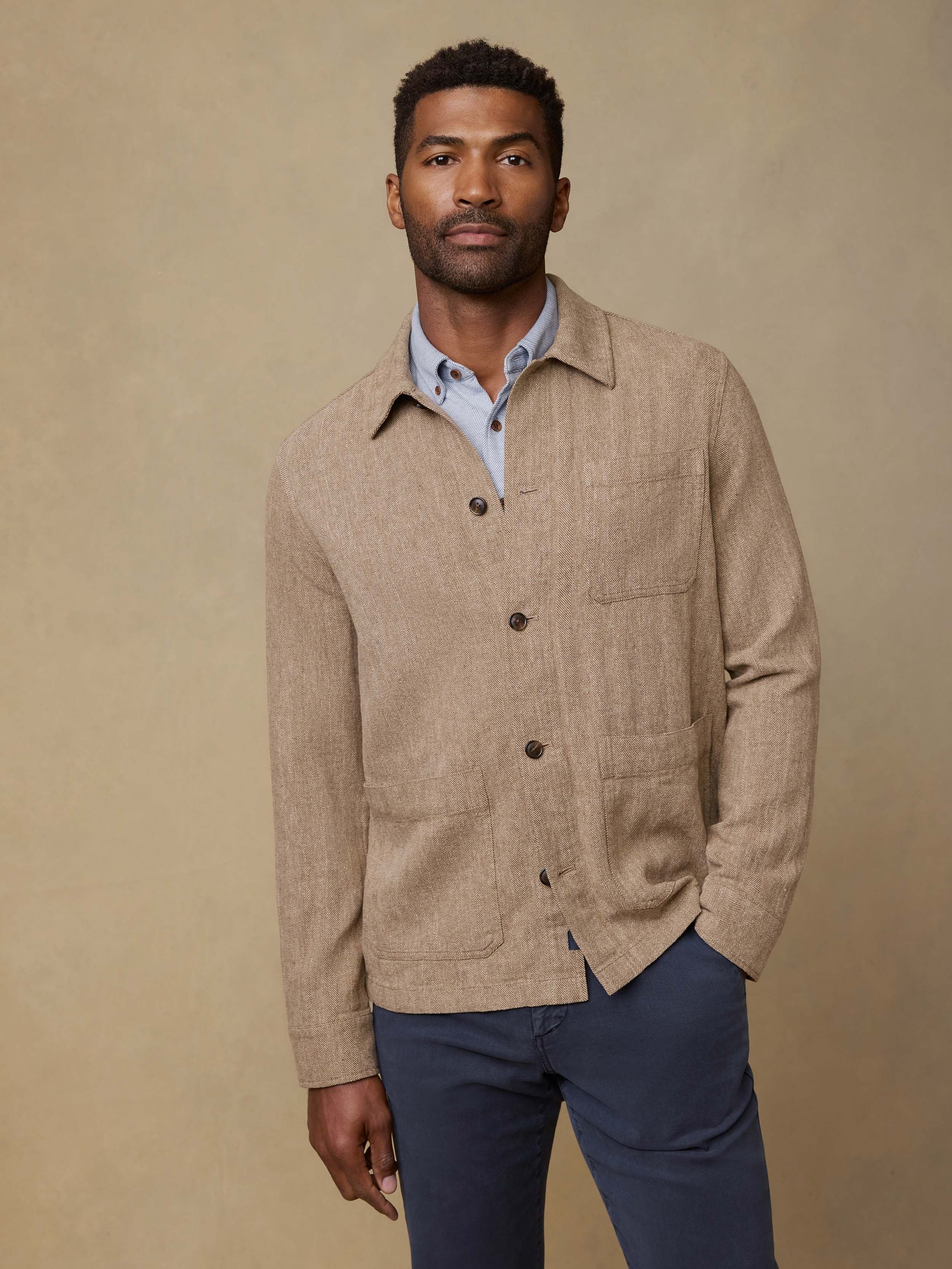 Herringbone Studio Jacket - Khaki Herringbone | Faherty Brand
