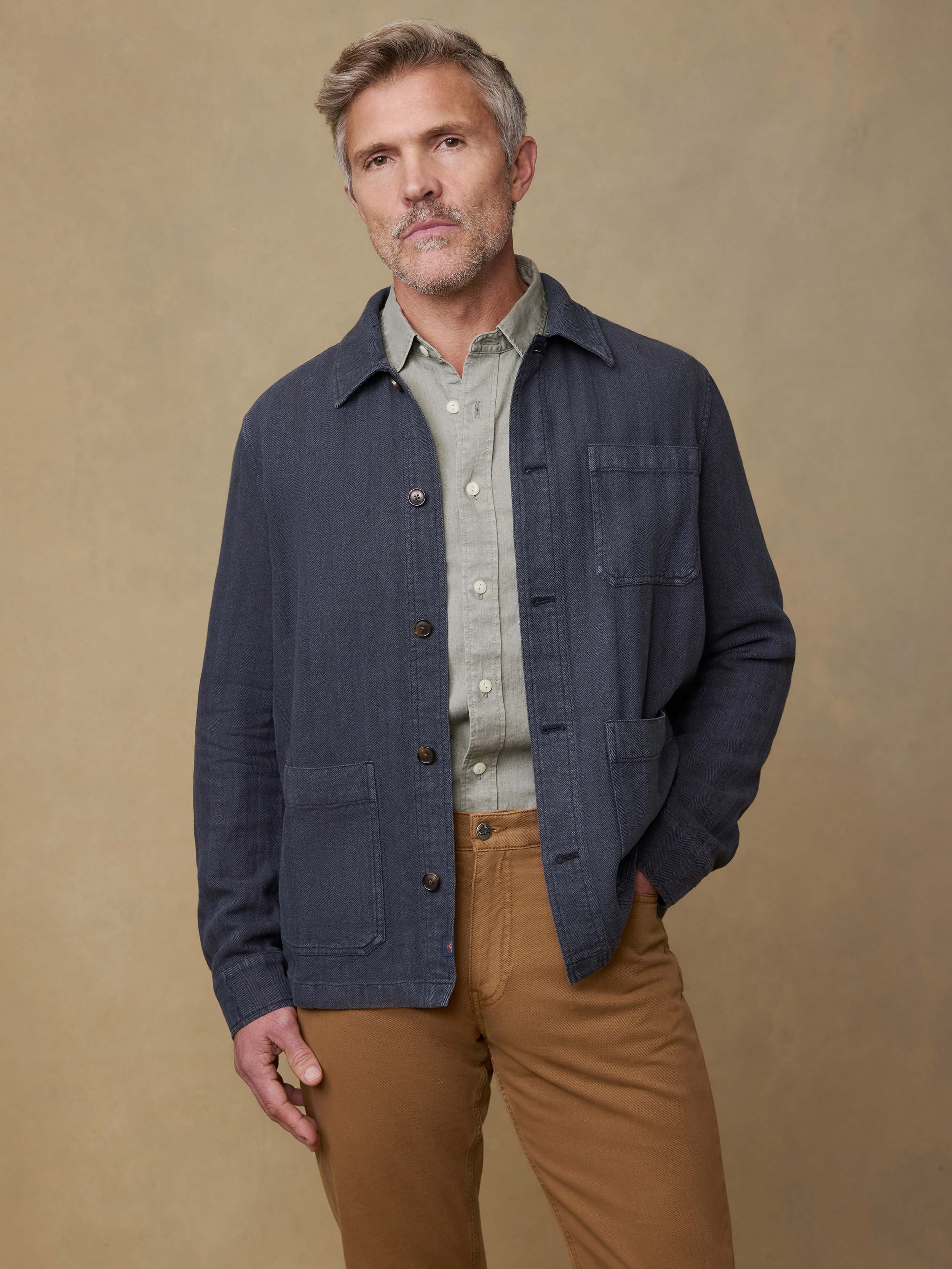 Herringbone Studio Jacket - Polar Night Herringbone | Faherty Brand