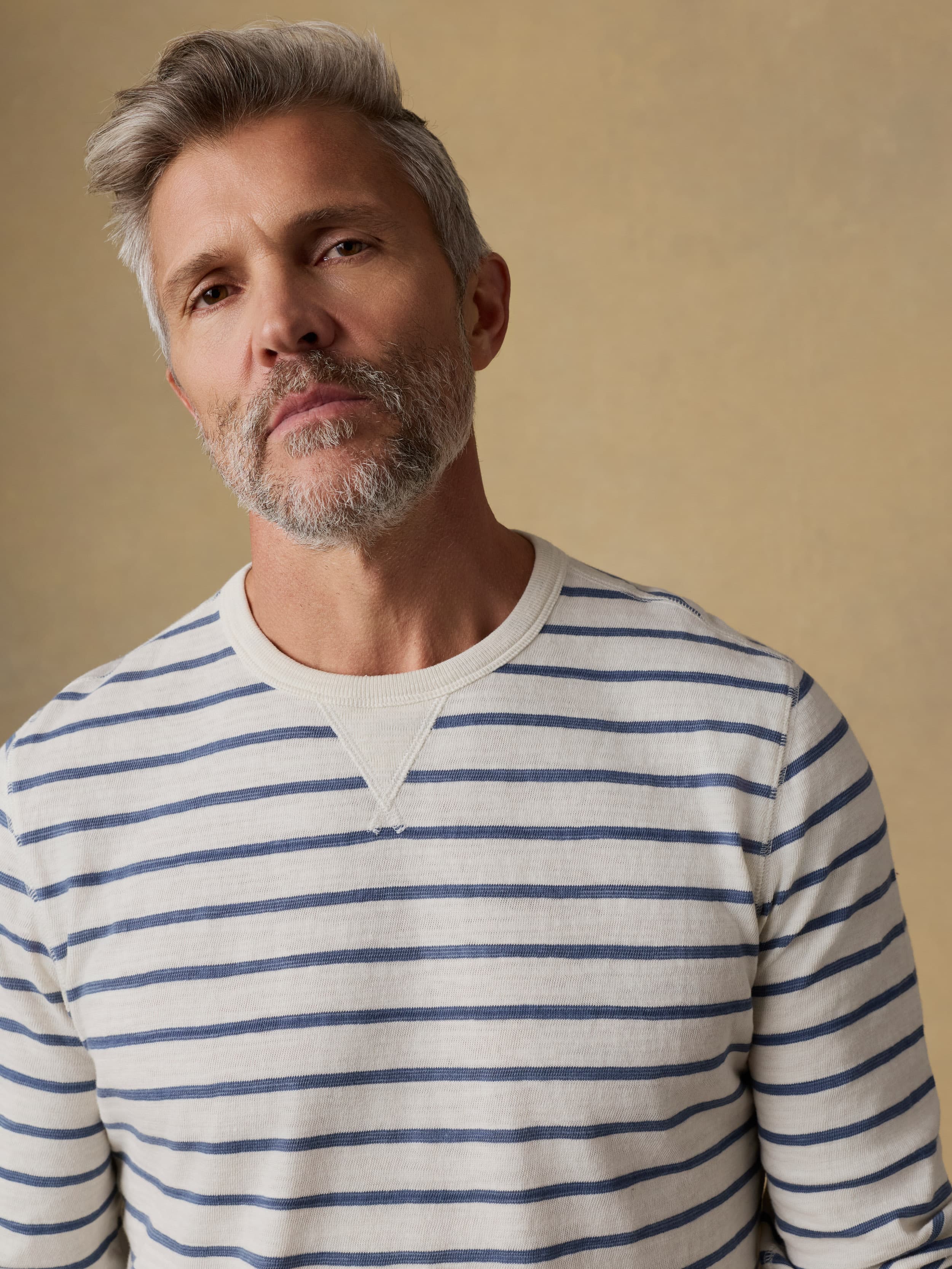 Sunwashed Organic Crew - Ivory Dusk Breton Stripe | Faherty Brand