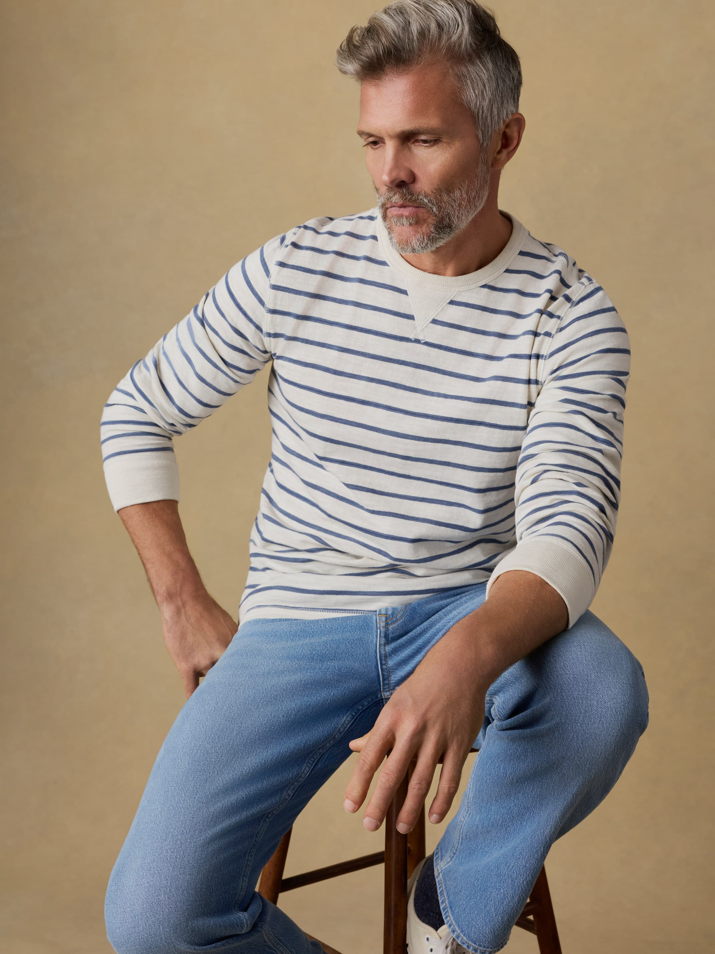 Sunwashed Organic Crew - Ivory Dusk Breton Stripe | Faherty Brand