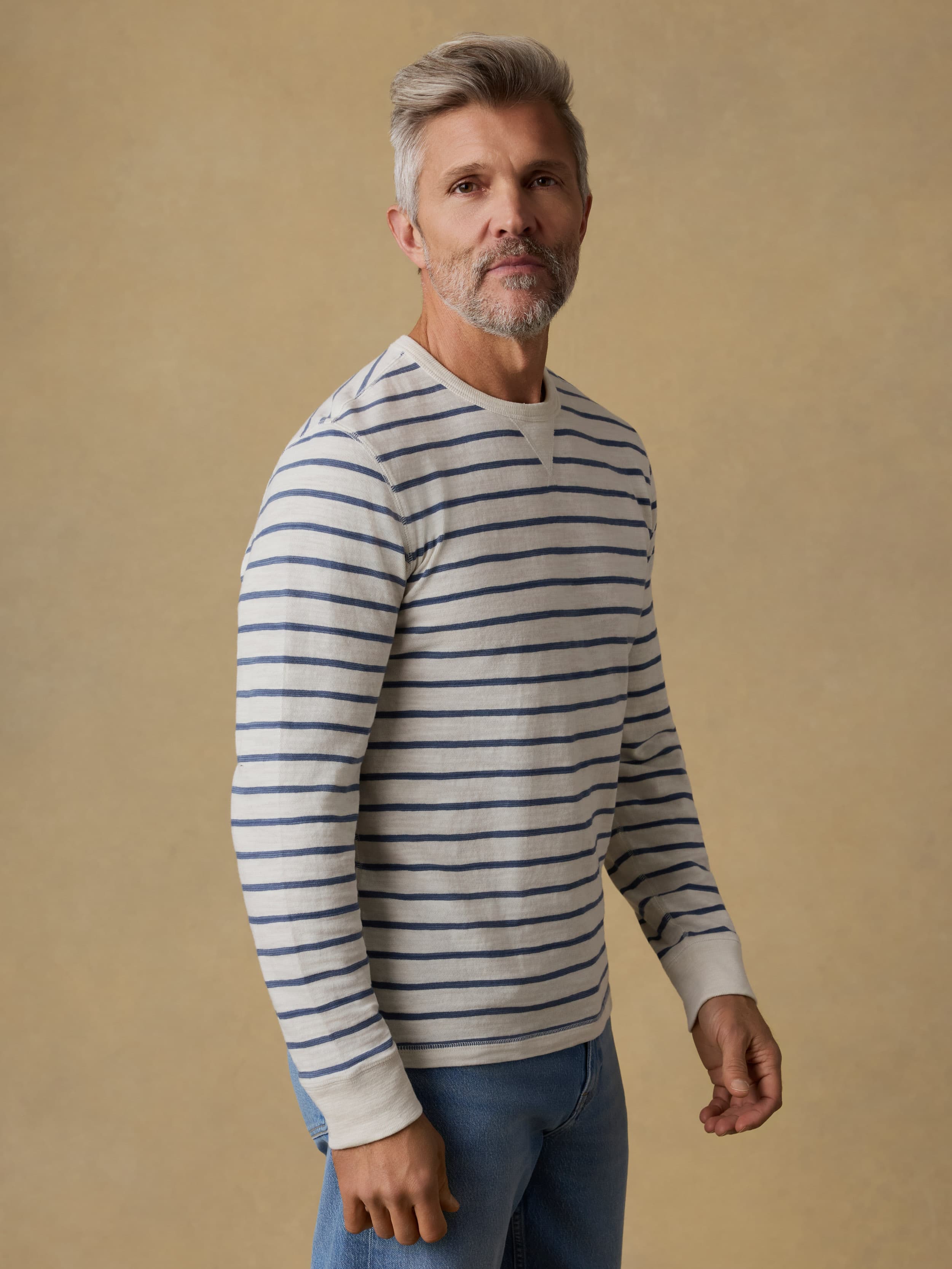 Sunwashed Organic Crew - Ivory Dusk Breton Stripe | Faherty Brand
