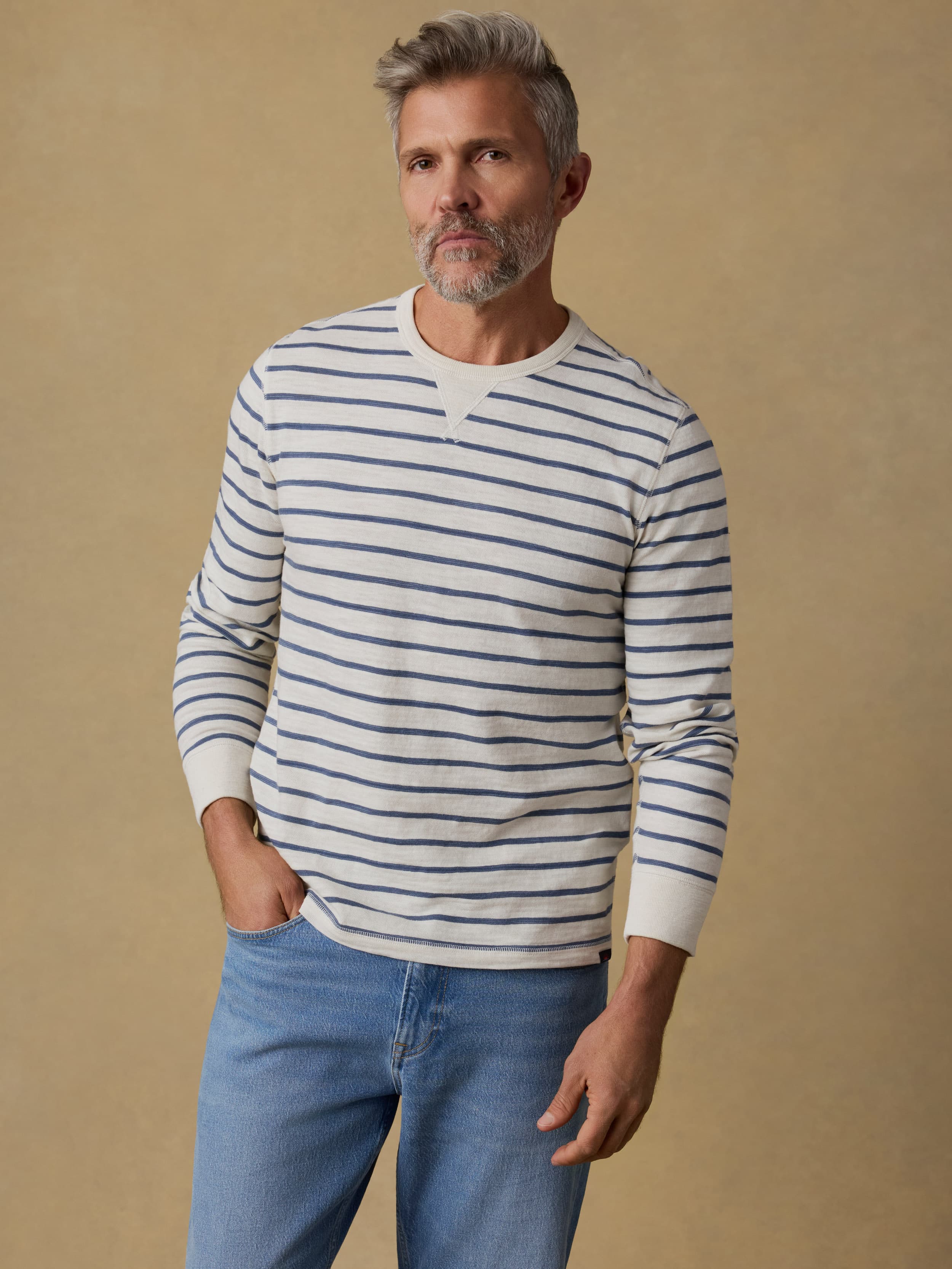 Sunwashed Organic Crew - Ivory Dusk Breton Stripe | Faherty Brand