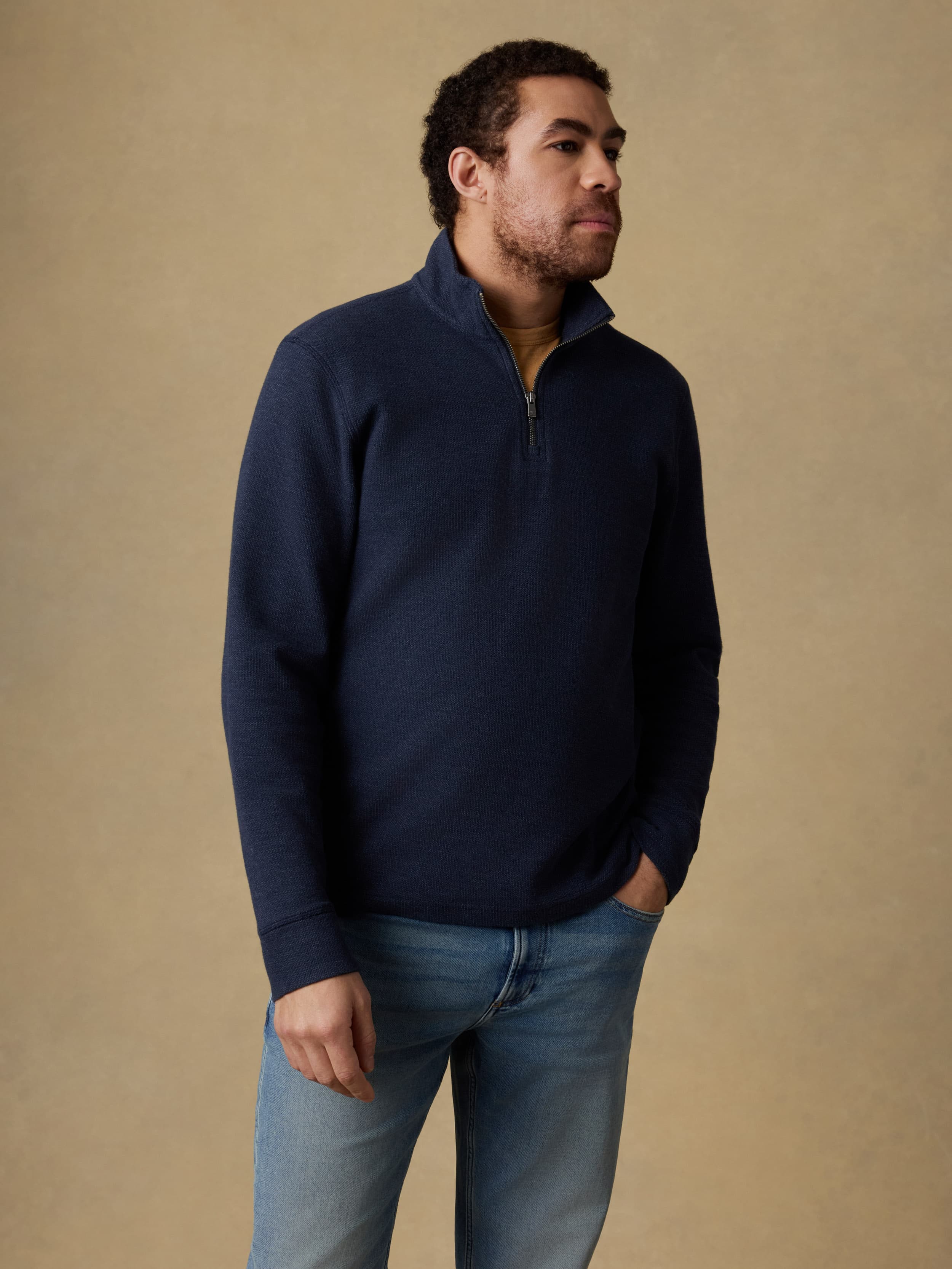 Highland Knit Quarter Zip - Navy Ridge Melange | Faherty Brand