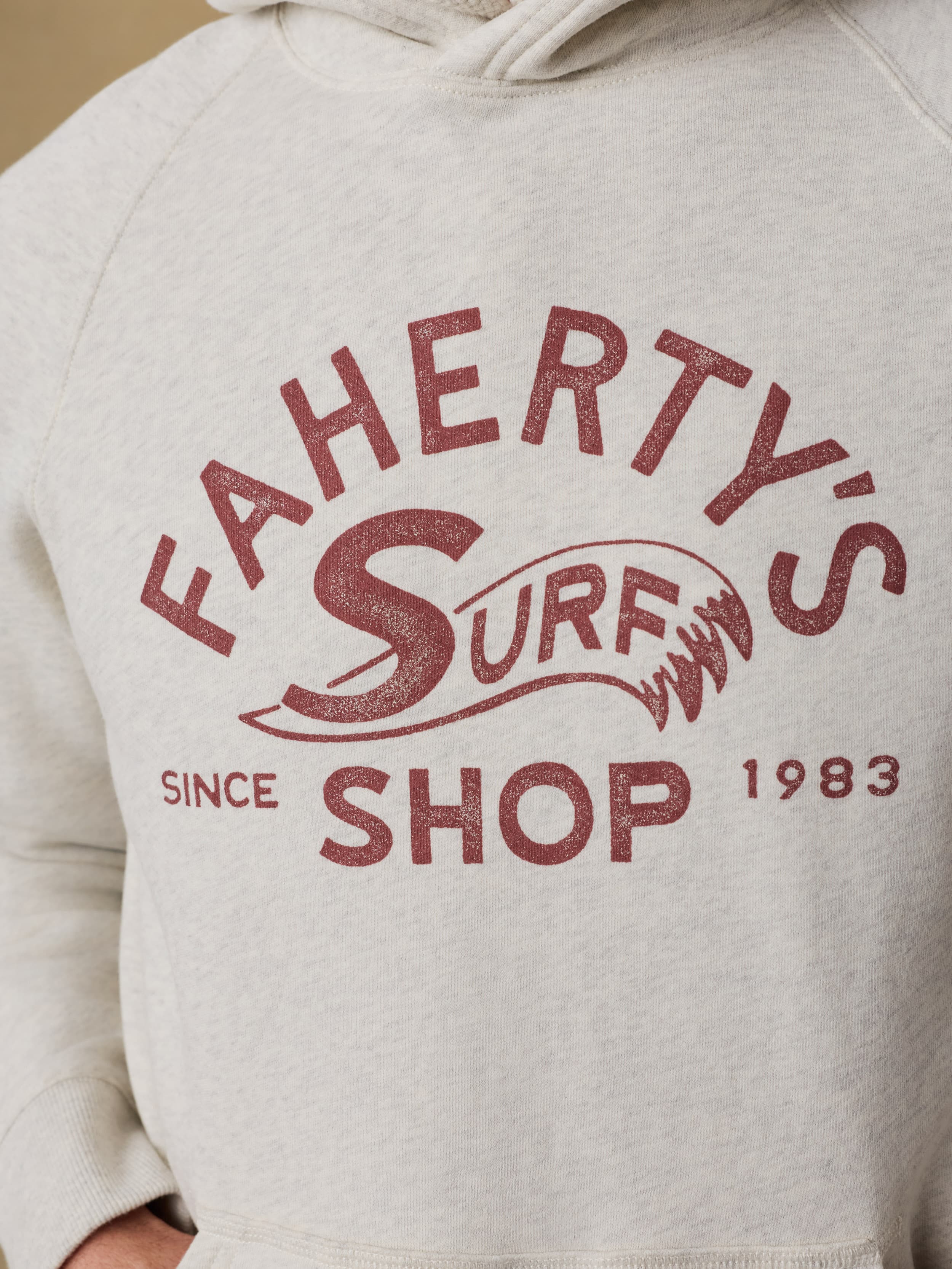 Surf Shop High Standard Fleece Hoodie - Antique Ivory Heather | Faherty Brand