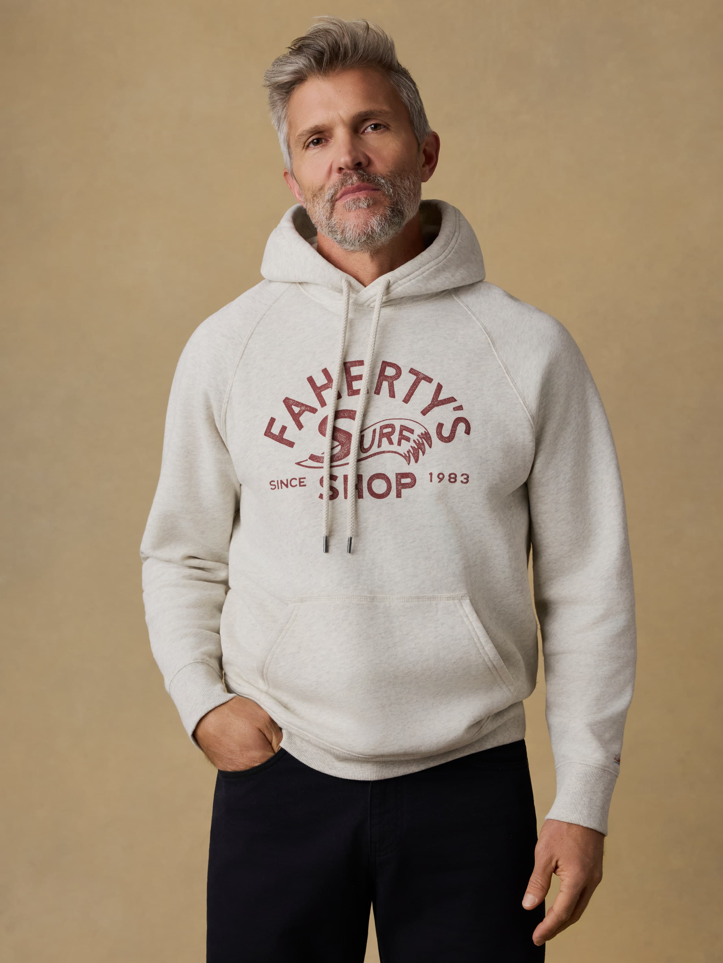 Surf Shop High Standard Fleece Hoodie - Antique Ivory Heather | Faherty Brand