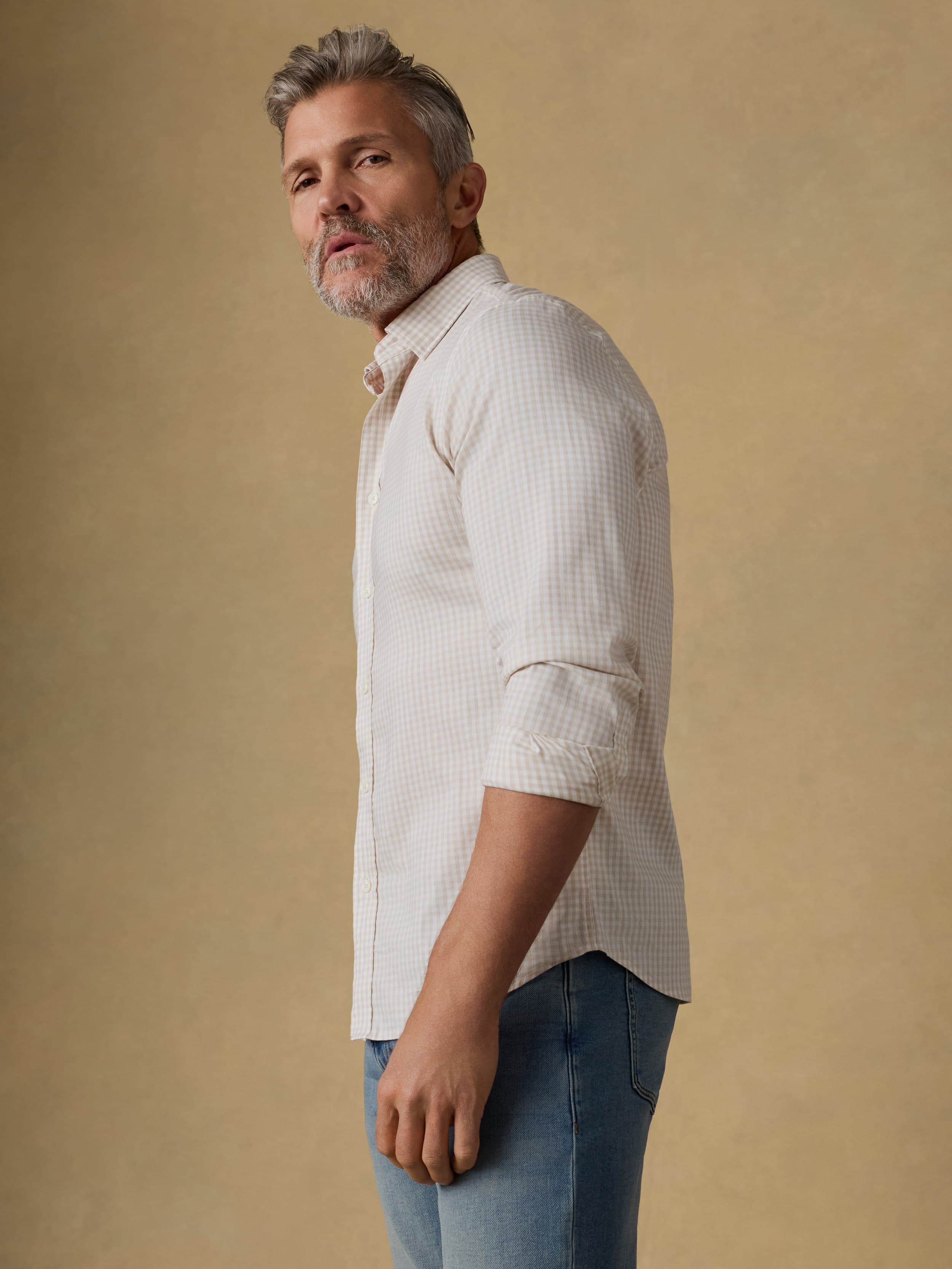 The Movement™ Shirt - Faded Khaki Gingham | Faherty Brand