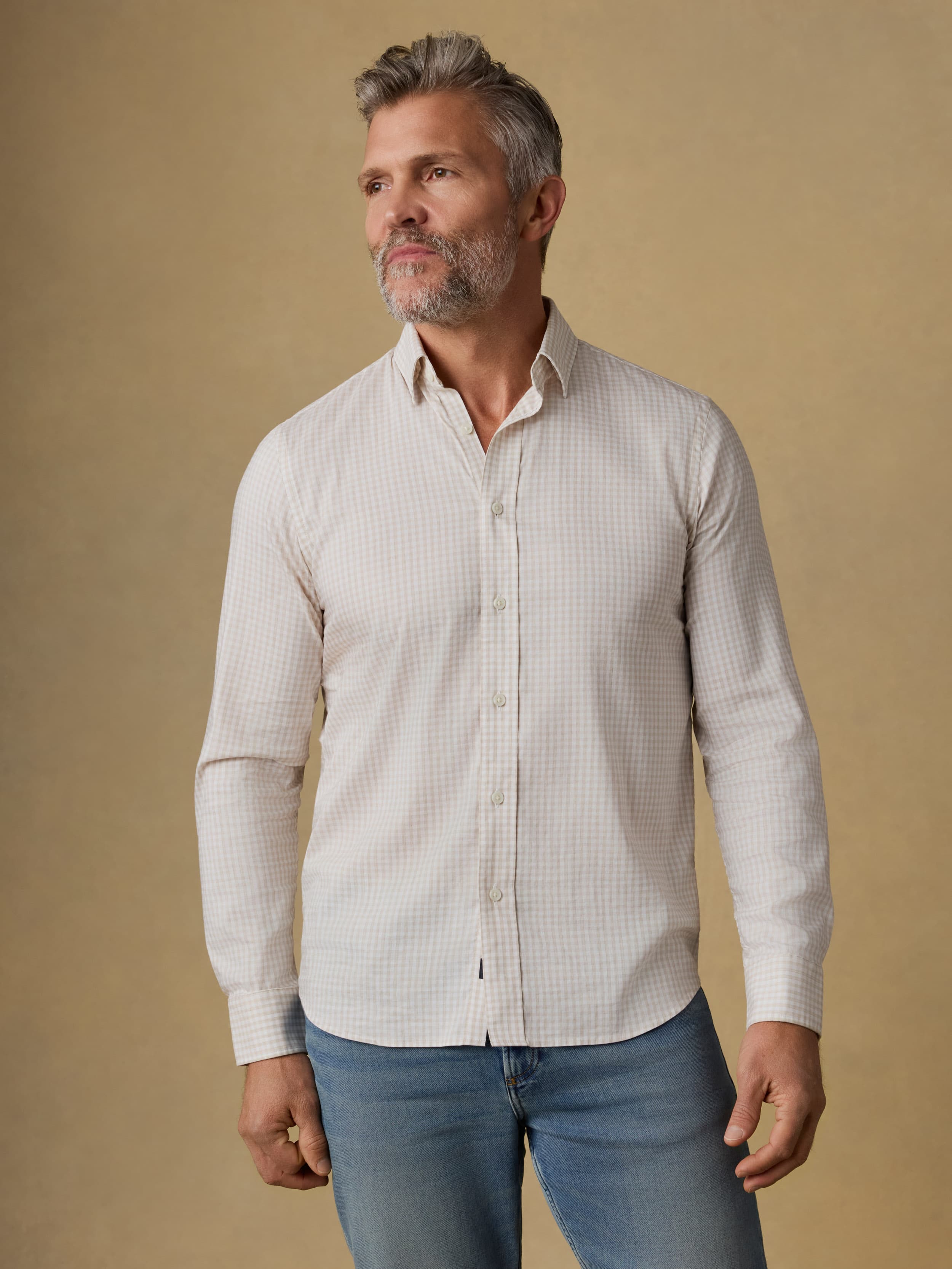The Movement™ Shirt - Faded Khaki Gingham | Faherty Brand