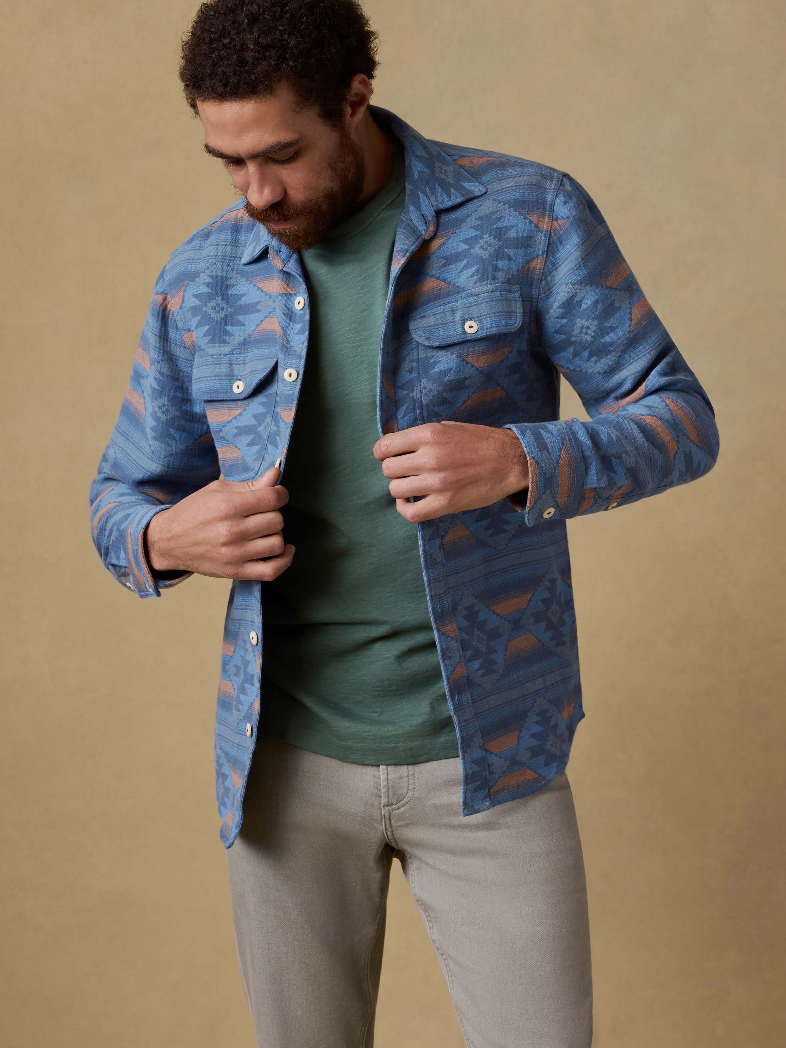 Doug Good Feather Canyon Overshirt - Blue Western Range | Faherty Brand