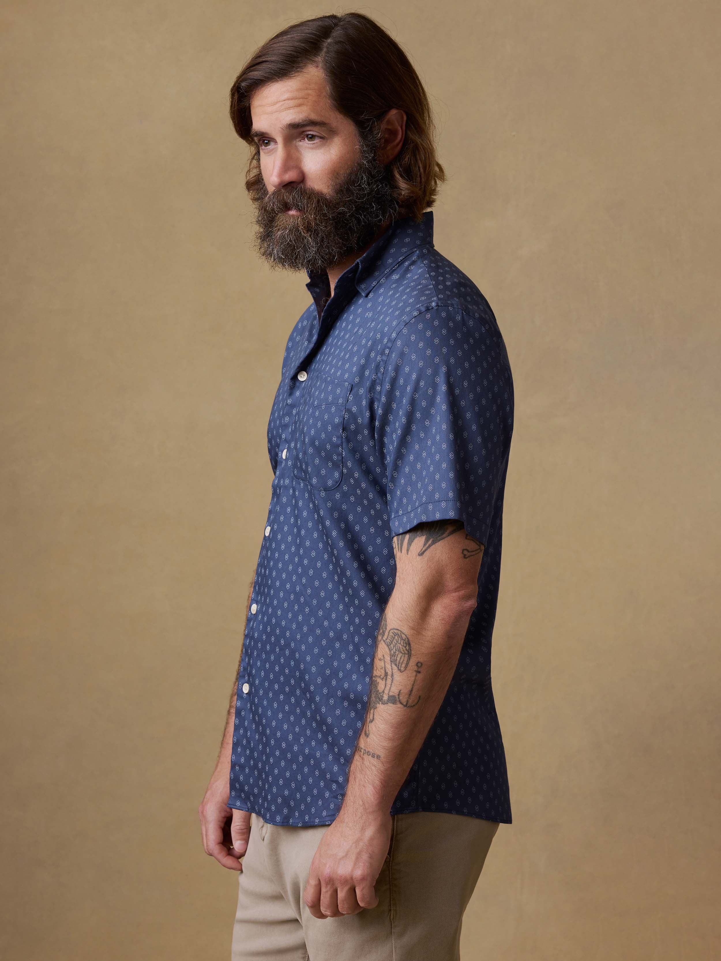 Short-Sleeve Movement™ Monterey Shirt - Navy Dusk Diamond | Faherty Brand