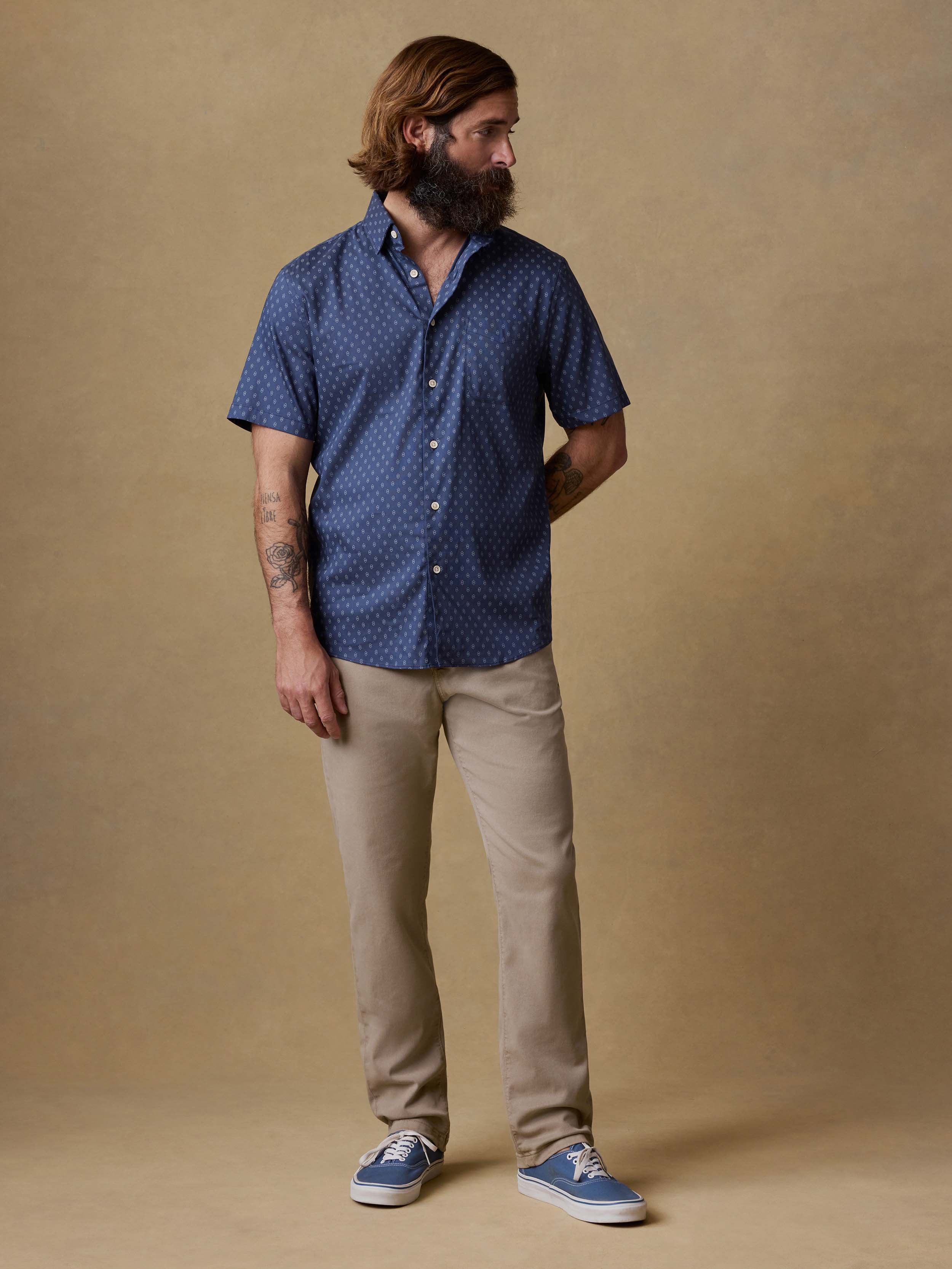 Short-Sleeve Movement™ Monterey Shirt - Navy Dusk Diamond | Faherty Brand