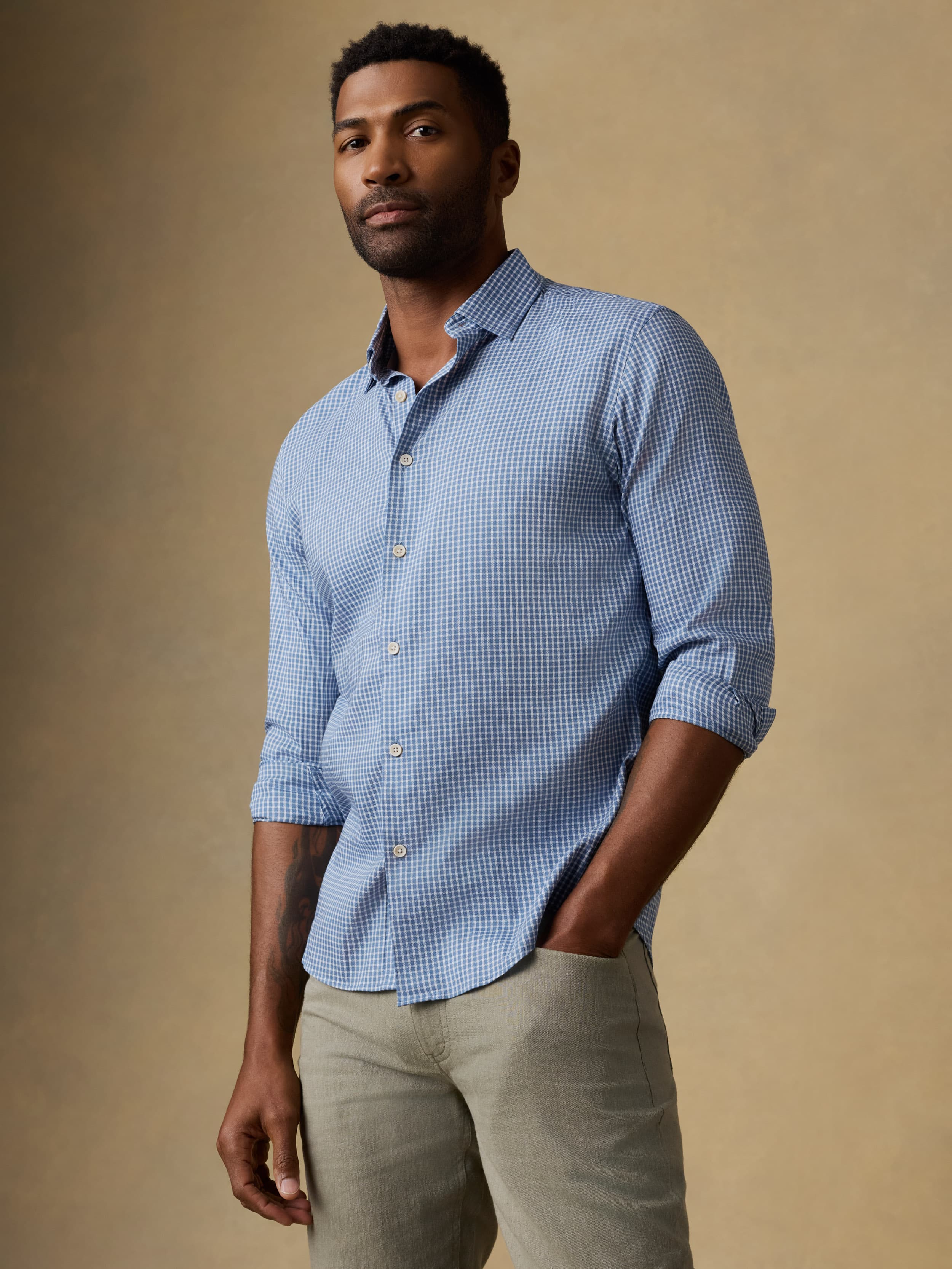 Movement™ Monterey Shirt - White Blue Check | Faherty Brand