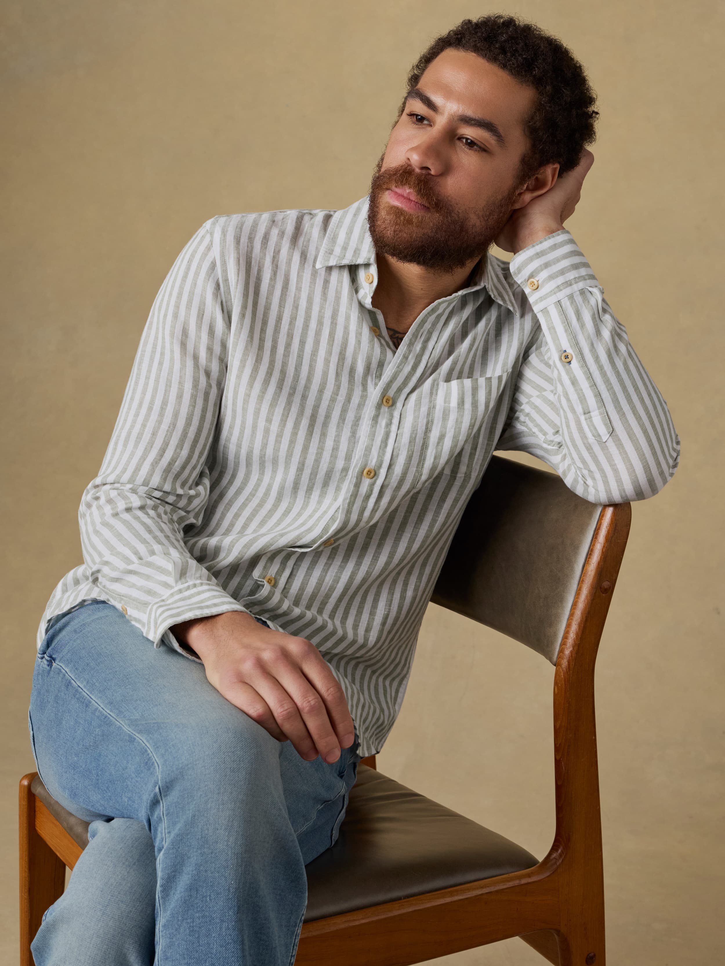 Laguna Linen Shirt - Green Hill Stripe | Faherty Brand