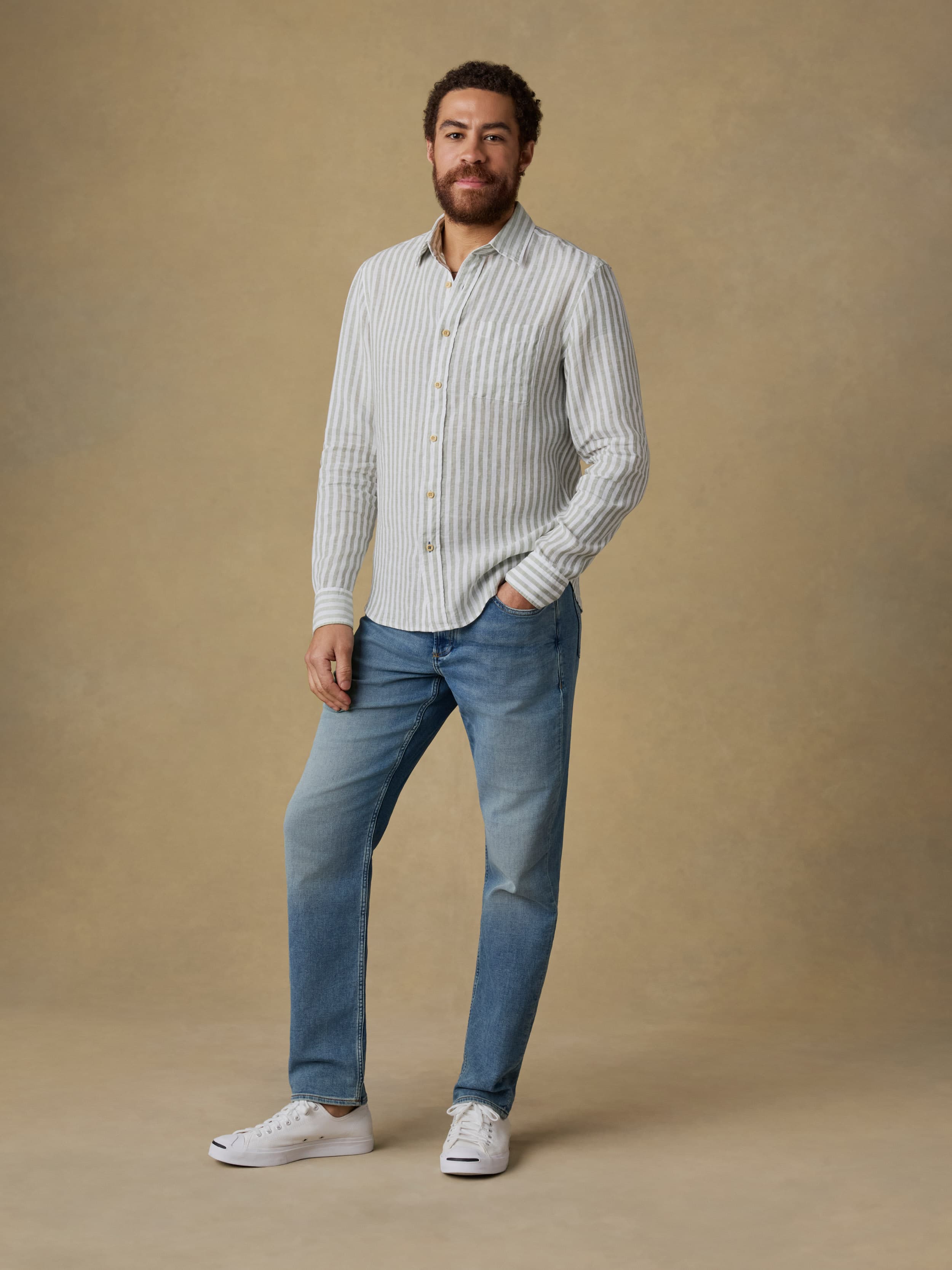 Laguna Linen Shirt - Green Hill Stripe | Faherty Brand