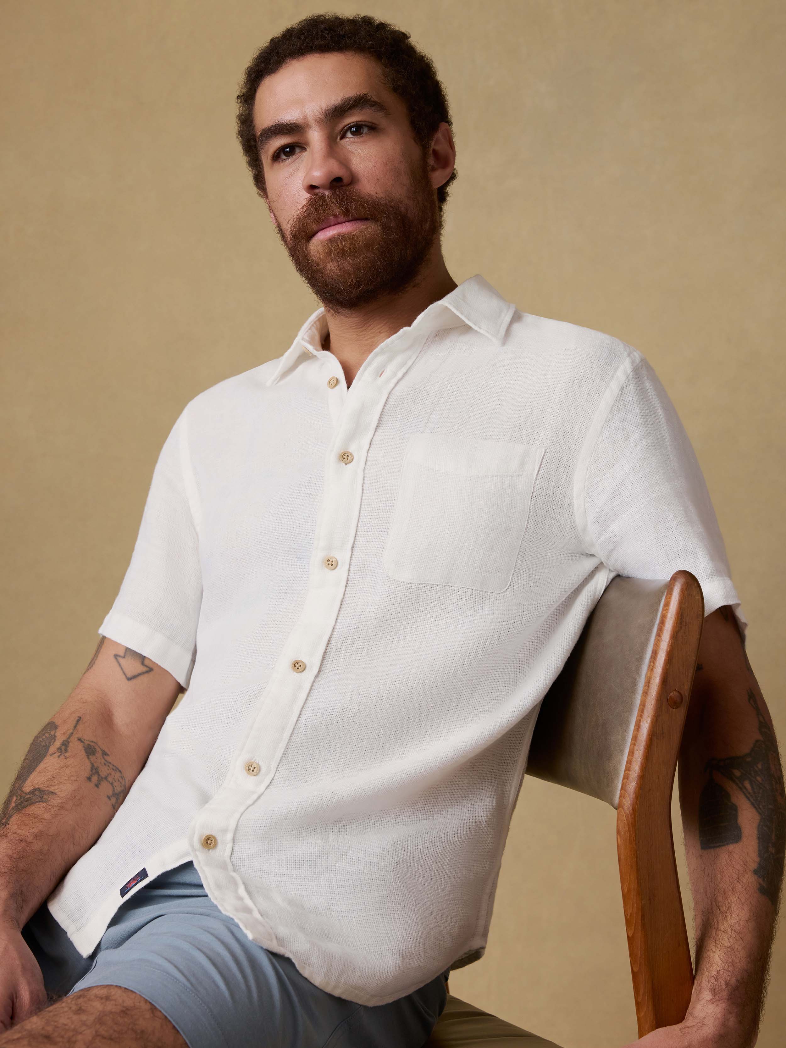 Short-Sleeve Palma Linen Shirt - Bright White Basketweave | Faherty Brand