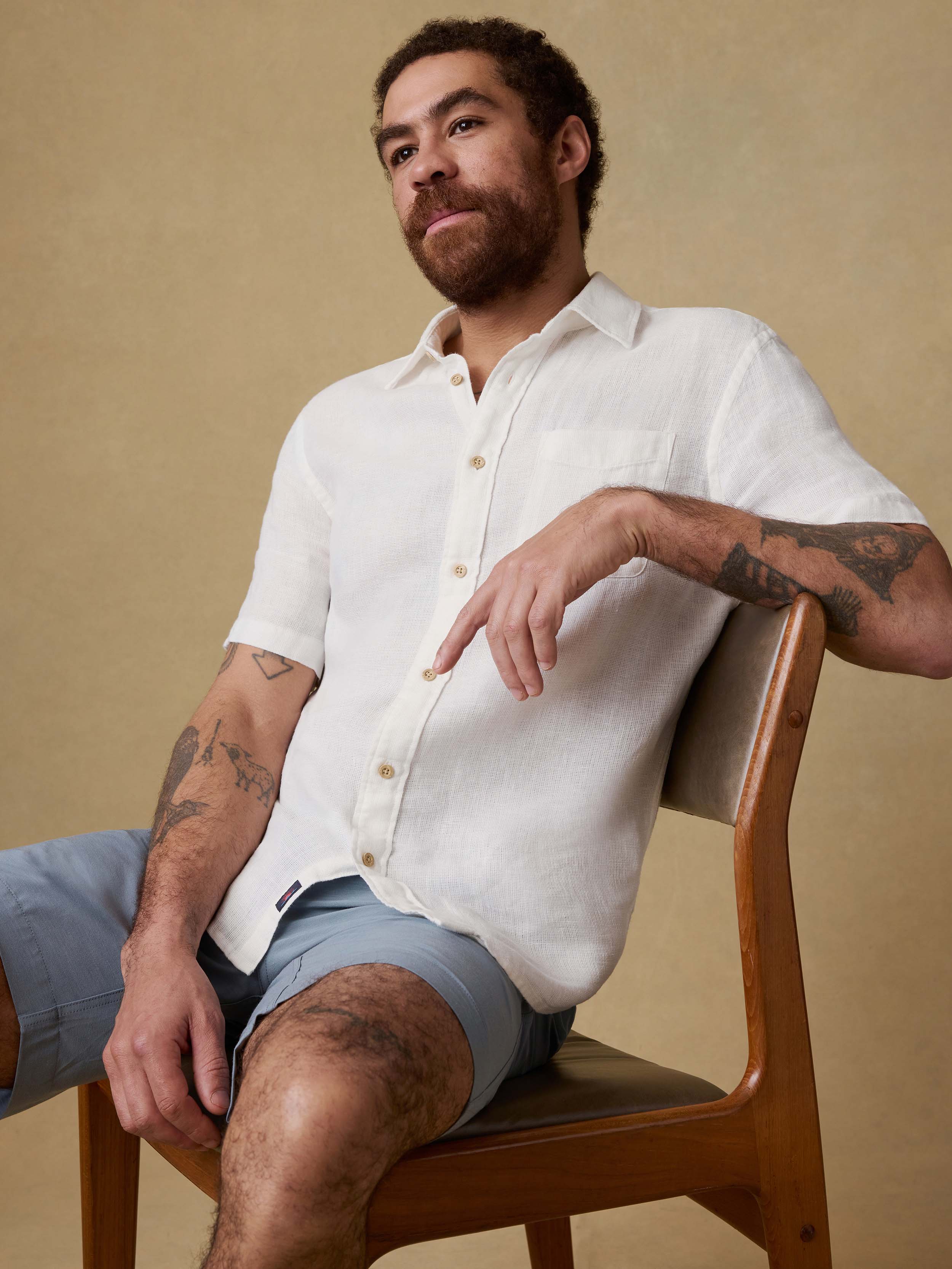 Short-Sleeve Palma Linen Shirt - Bright White Basketweave | Faherty Brand