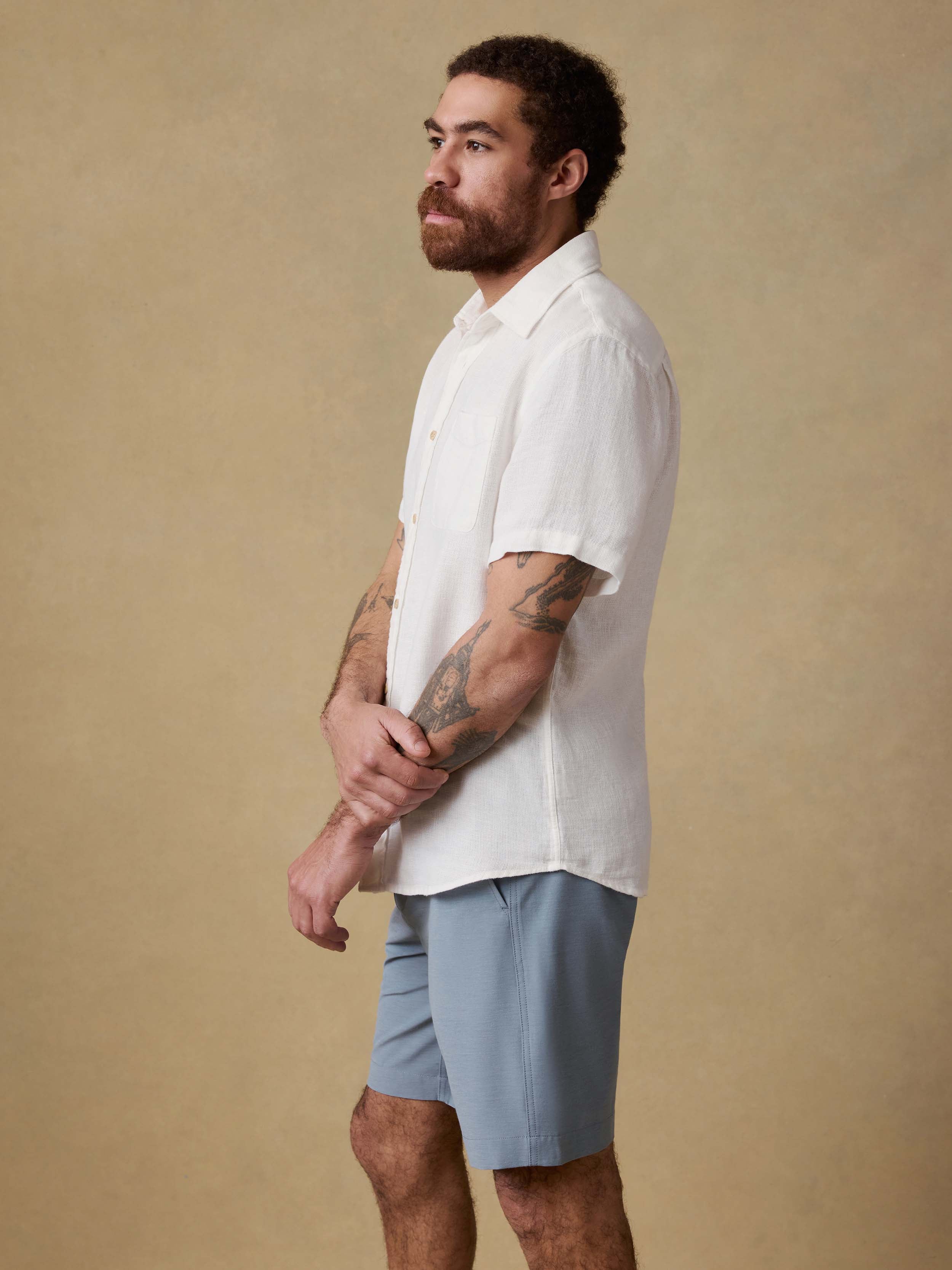 Short-Sleeve Palma Linen Shirt - Bright White Basketweave | Faherty Brand