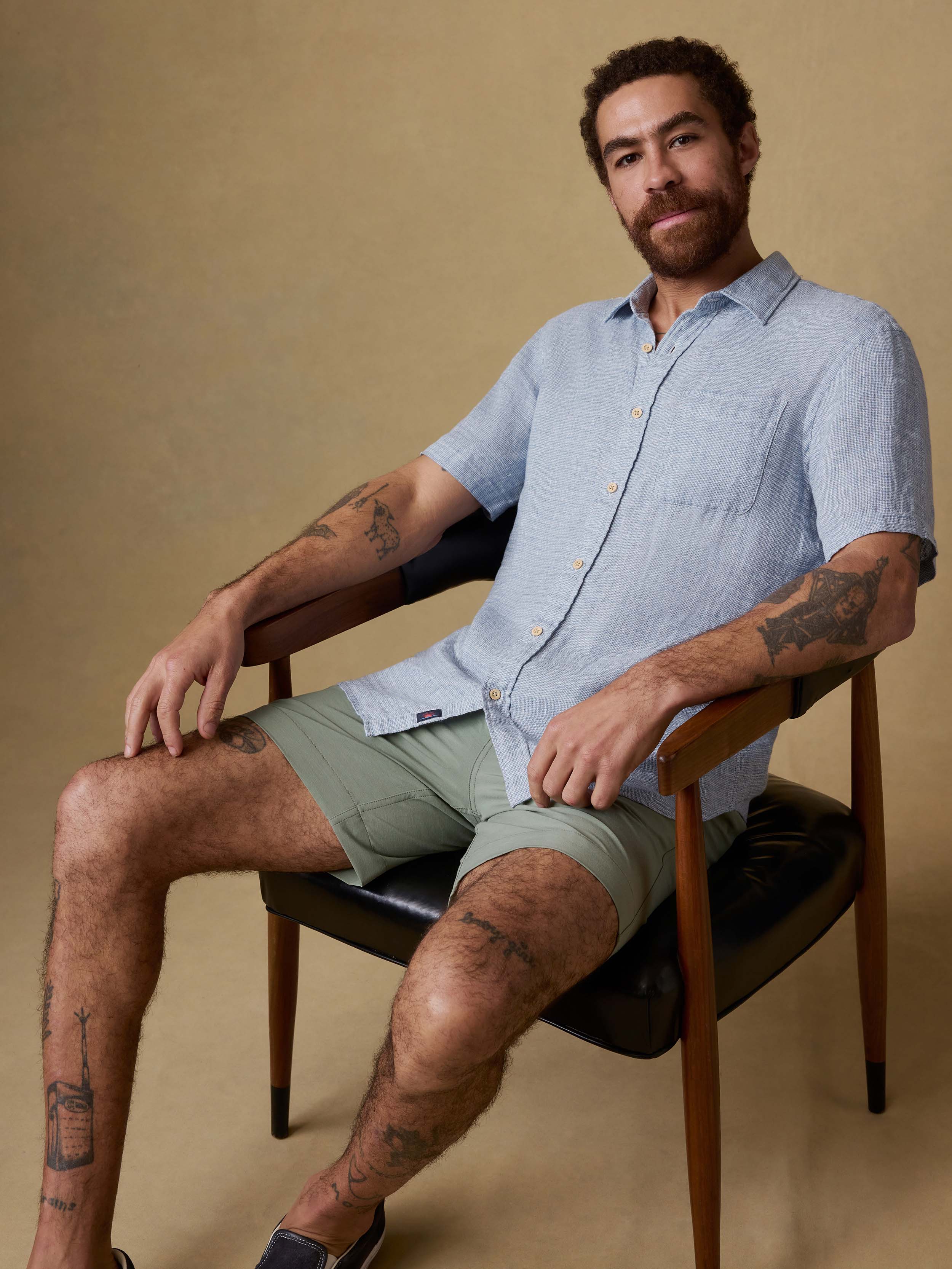 Short-Sleeve Palma Linen Shirt - Blue Basketweave | Faherty Brand
