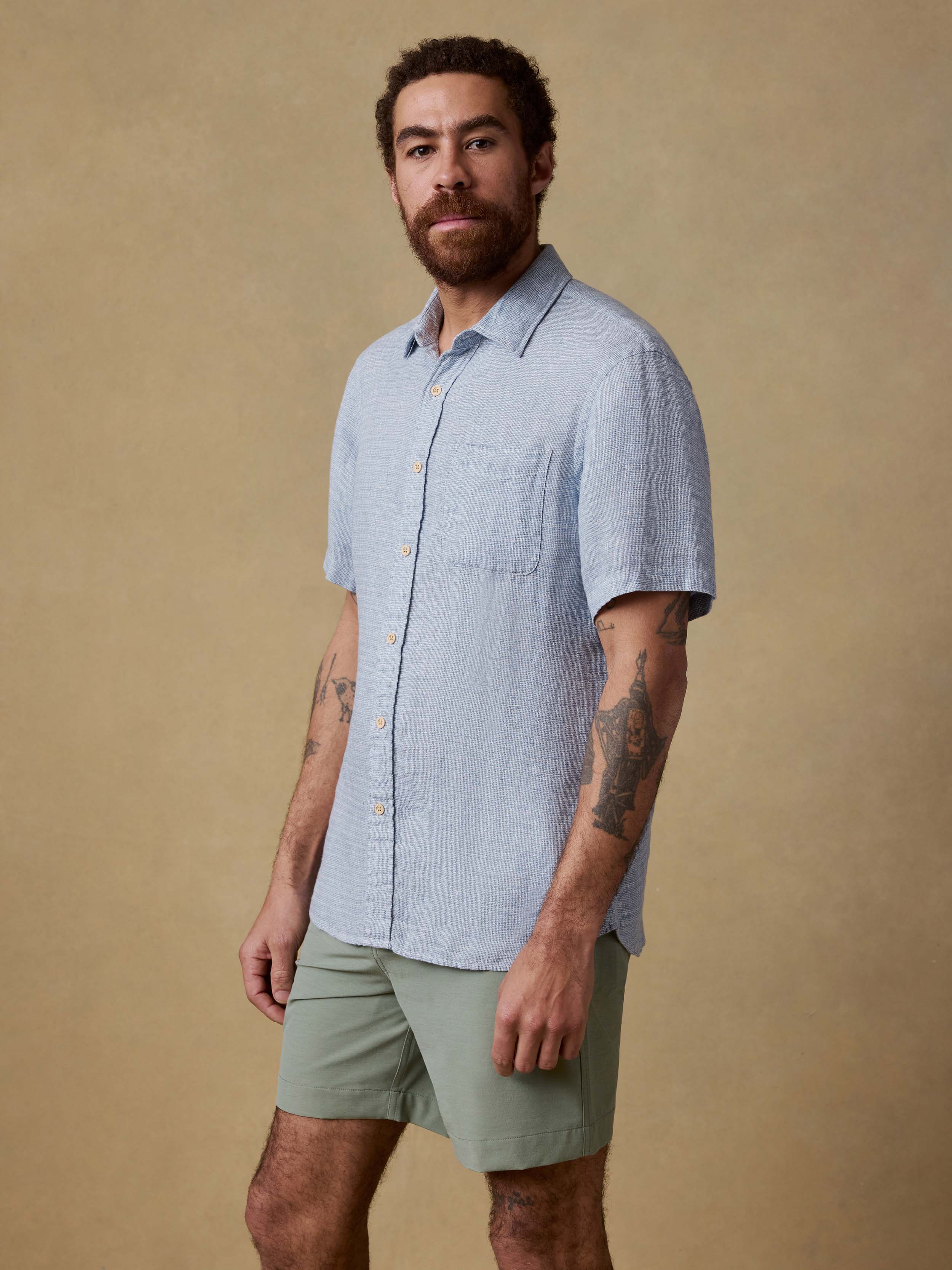 Short-Sleeve Palma Linen Shirt - Blue Basketweave | Faherty Brand