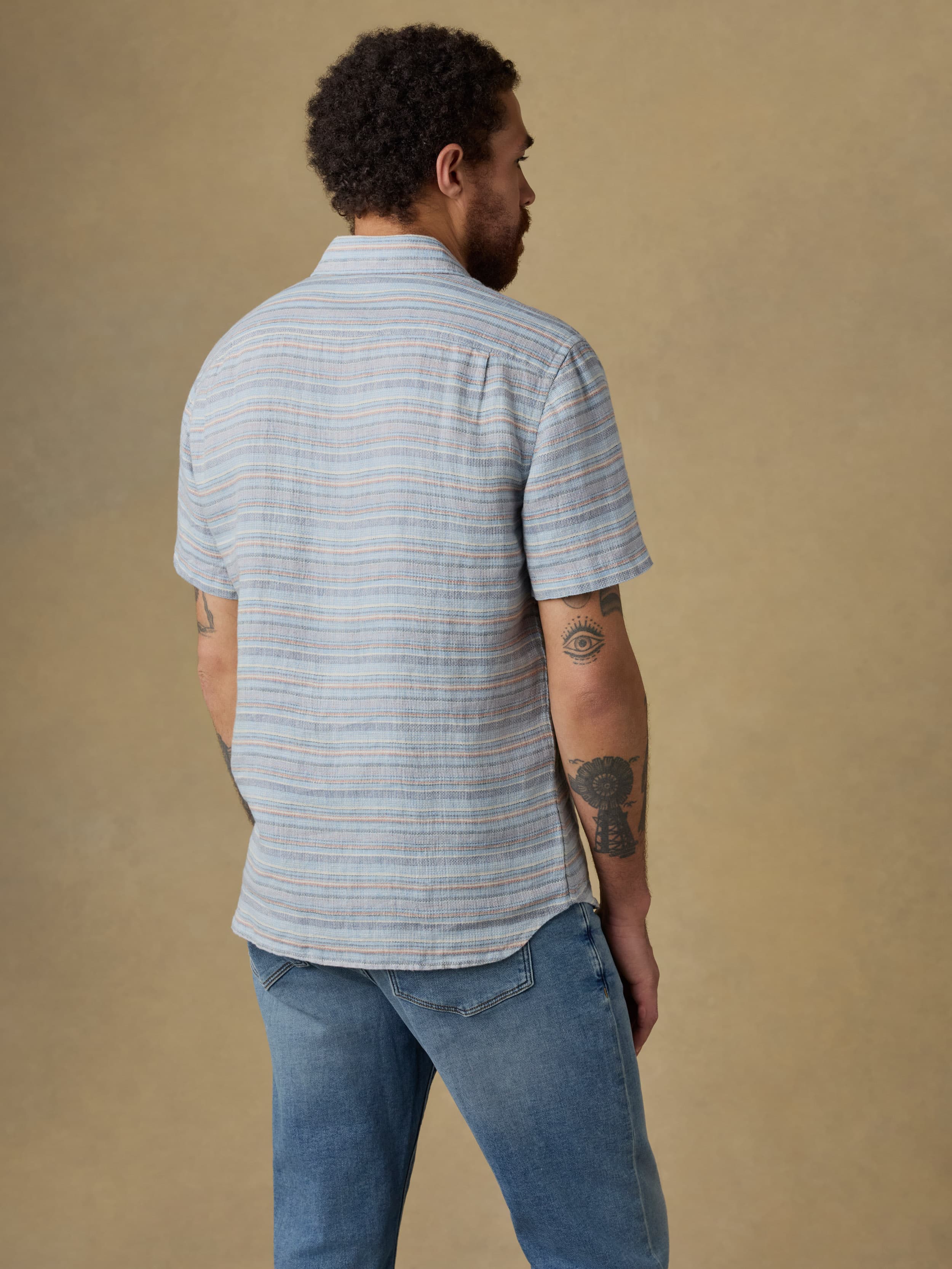 Short-Sleeve Palma Linen Shirt - Blue Gulf Stripe | Faherty Brand
