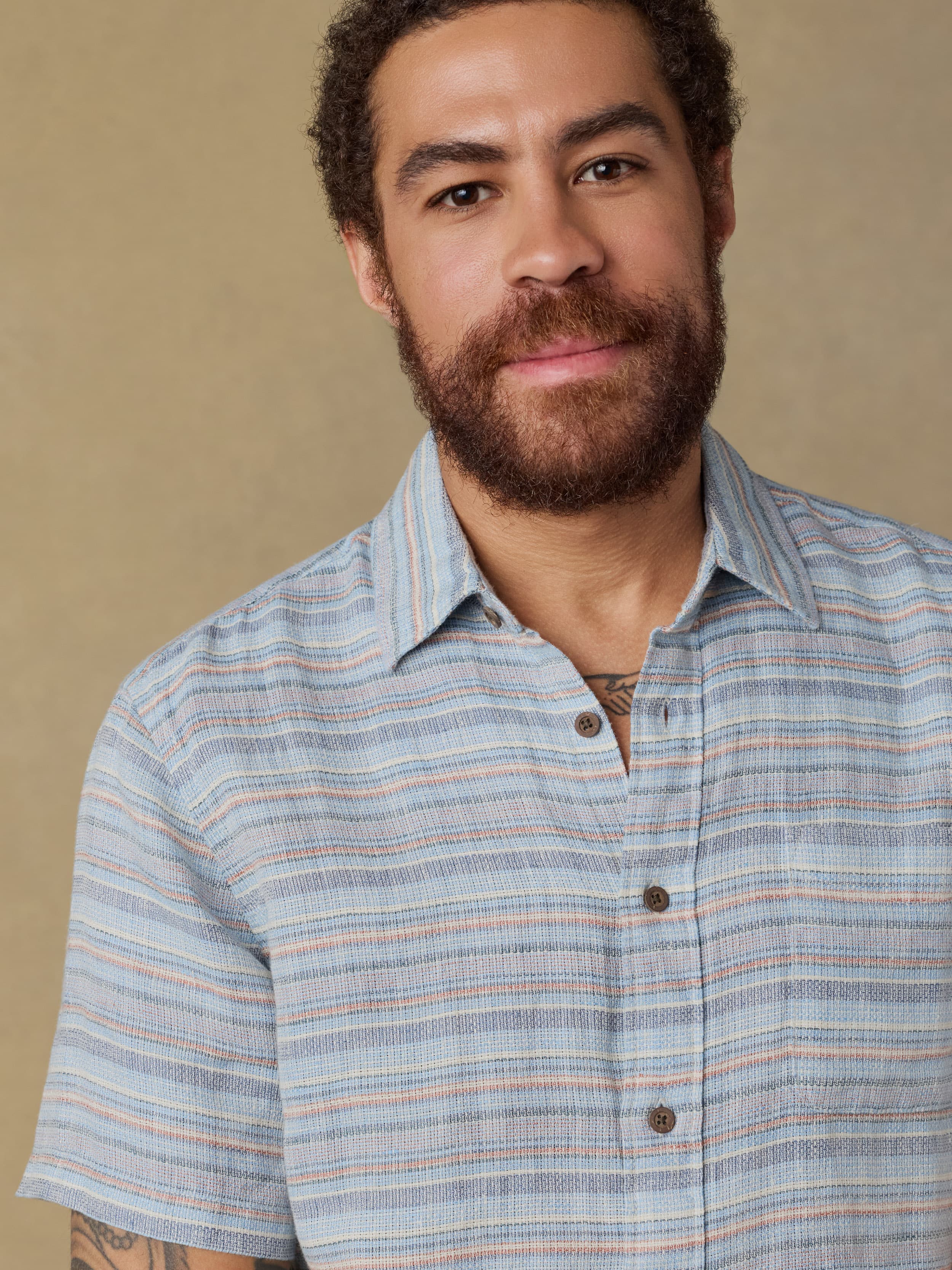 Short-Sleeve Palma Linen Shirt - Blue Gulf Stripe | Faherty Brand