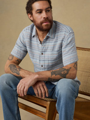 Short-Sleeve Palma Linen Shirt - Blue Gulf Stripe