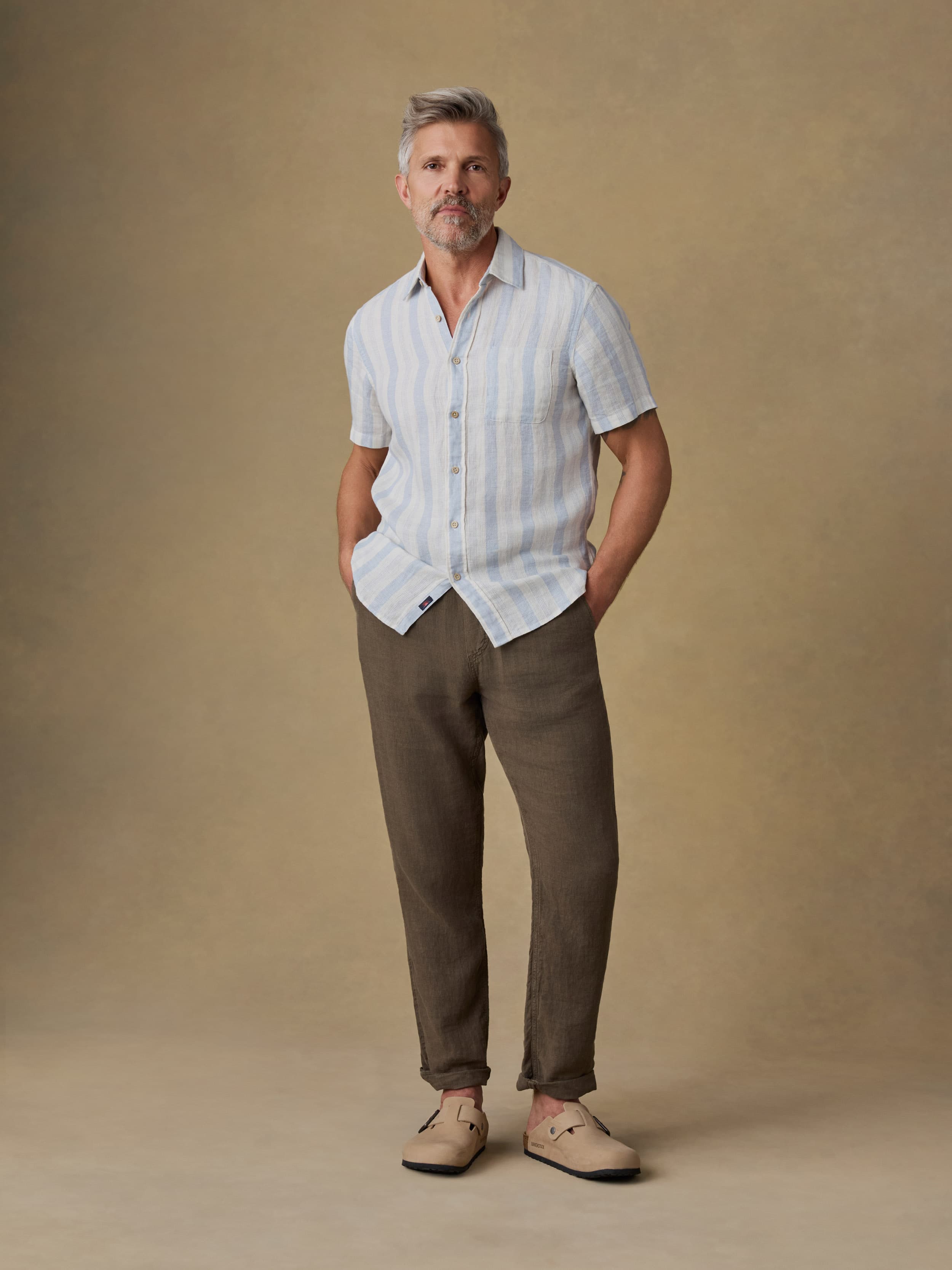 Short-Sleeve Palma Linen Shirt - Island Blue Stripe | Faherty Brand