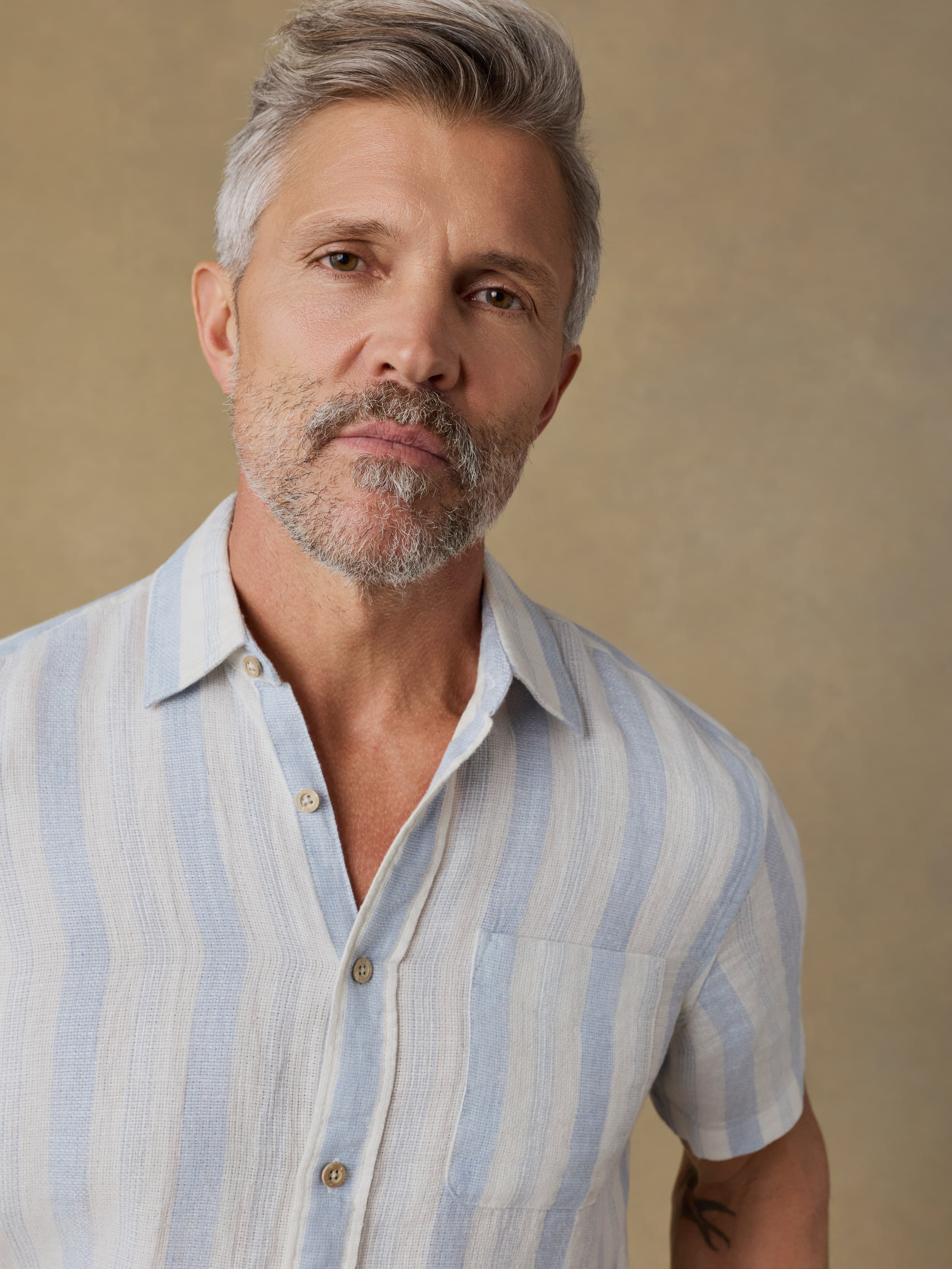 Short-Sleeve Palma Linen Shirt - Island Blue Stripe | Faherty Brand