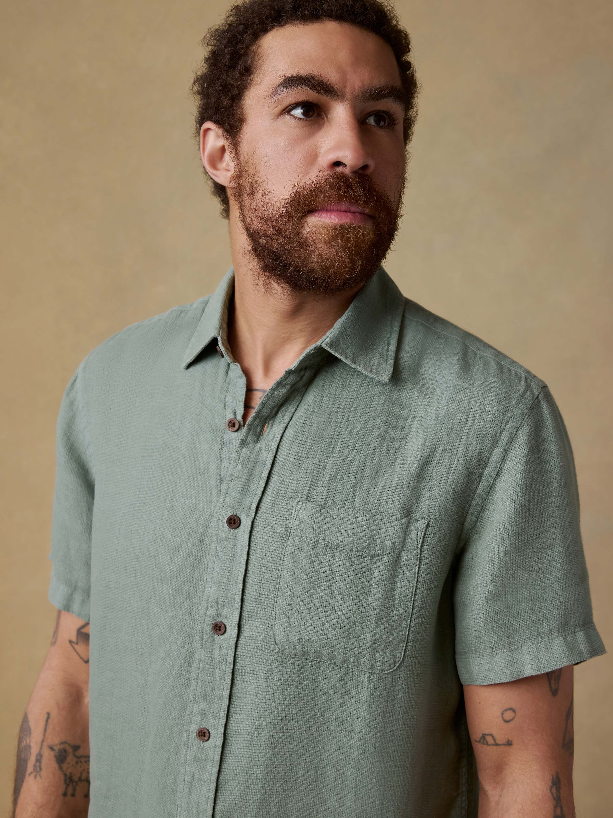 Short-Sleeve Palma Linen Shirt - Spruce | Faherty Brand