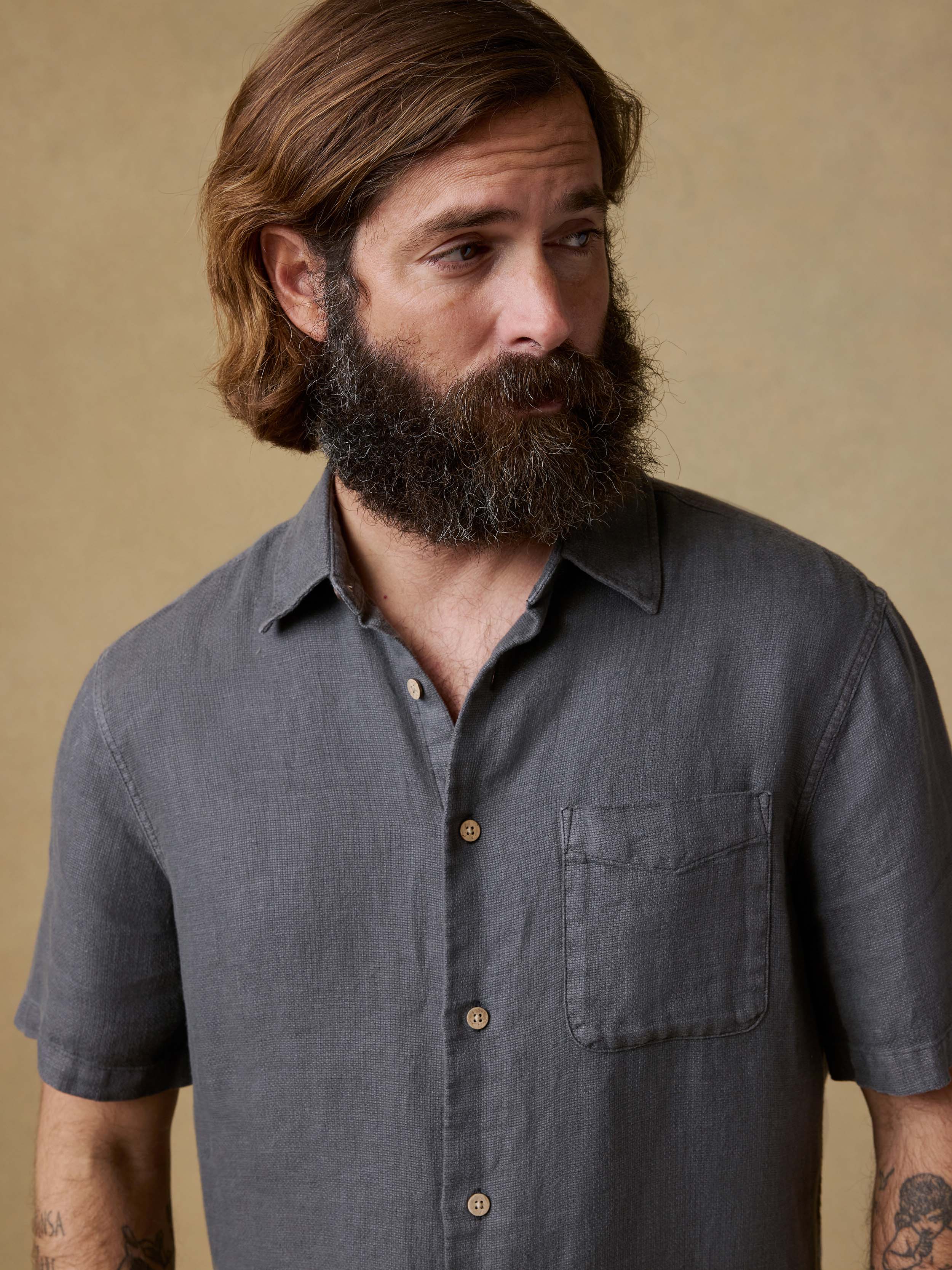 Short-Sleeve Palma Linen Shirt - Washed Black Basketweave | Faherty Brand