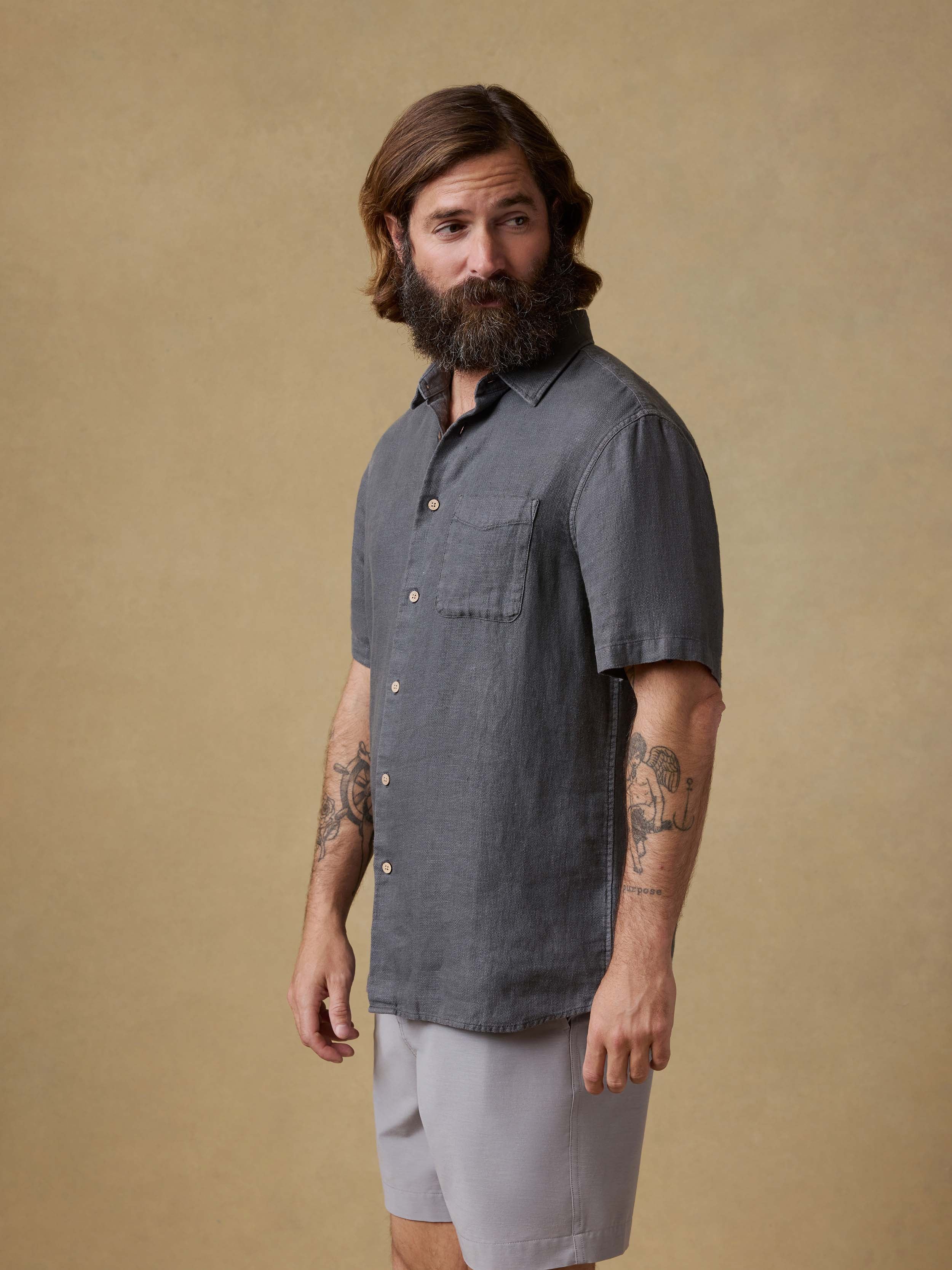 Short-Sleeve Palma Linen Shirt - Washed Black Basketweave | Faherty Brand