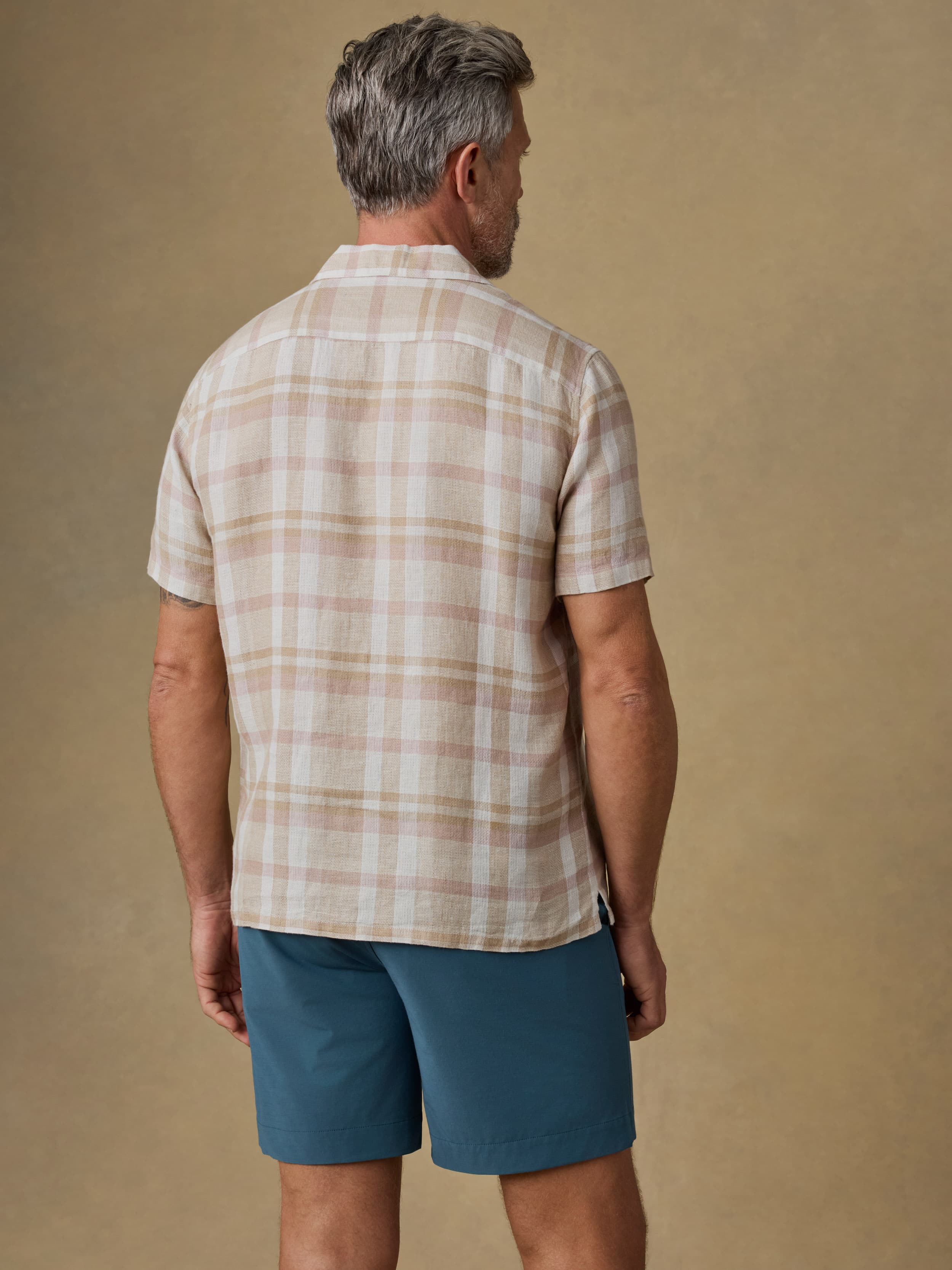 Short-Sleeve Palma Linen Camp Shirt - Mauve Sand Plaid | Faherty Brand