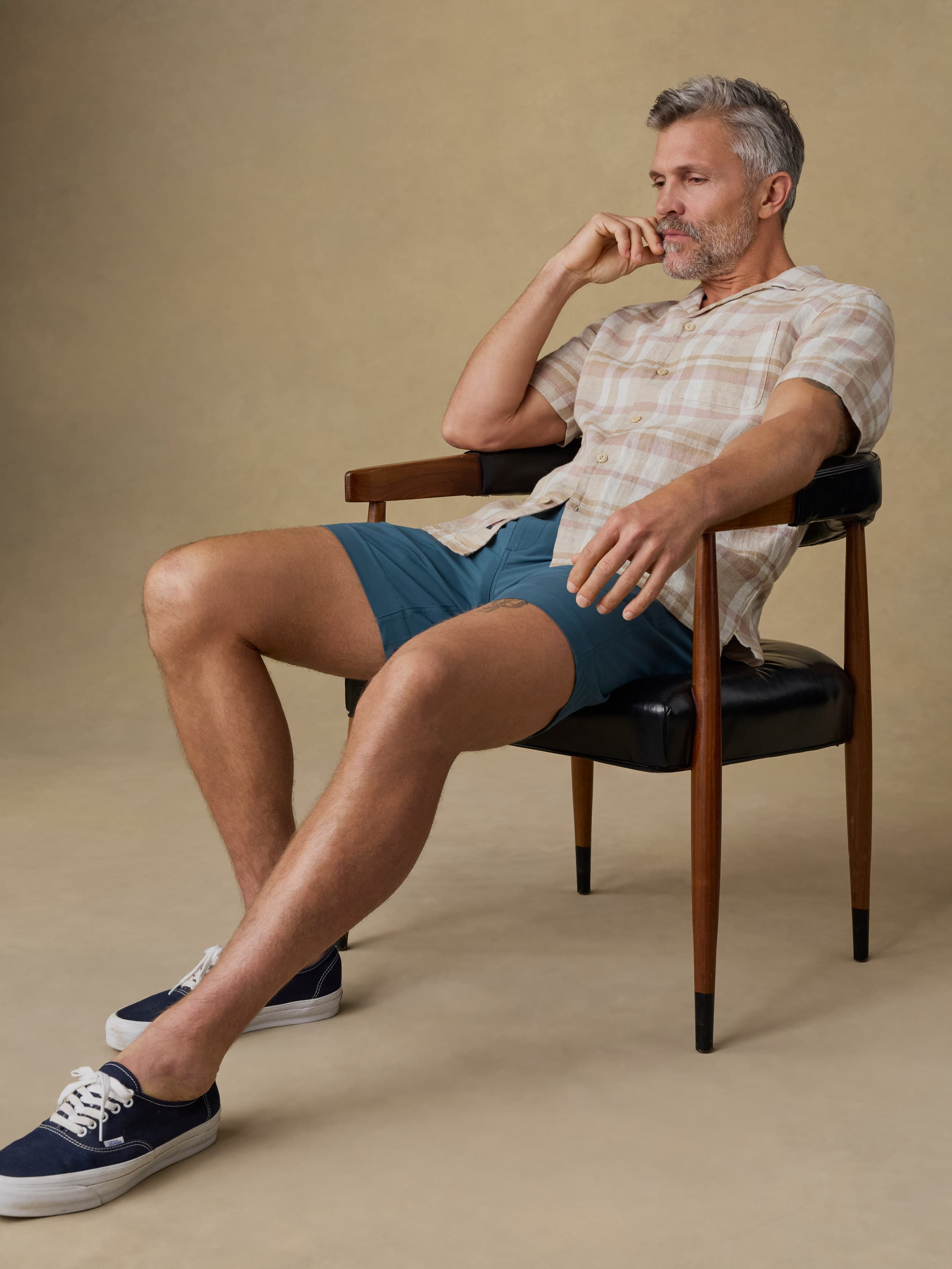 Short-Sleeve Palma Linen Camp Shirt - Mauve Sand Plaid | Faherty Brand