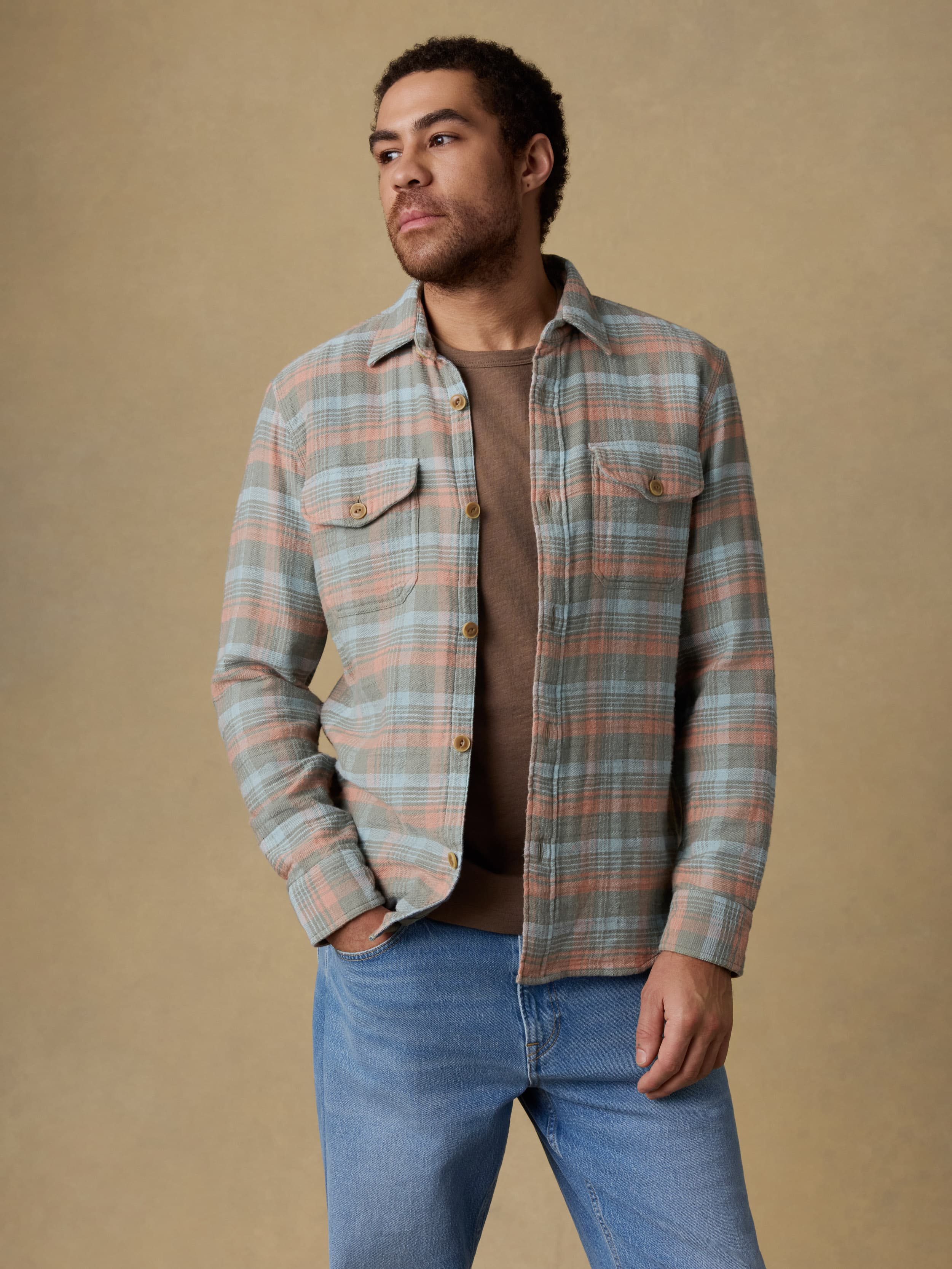 Belmar Workshirt - Olive Sunset Plaid | Faherty Brand