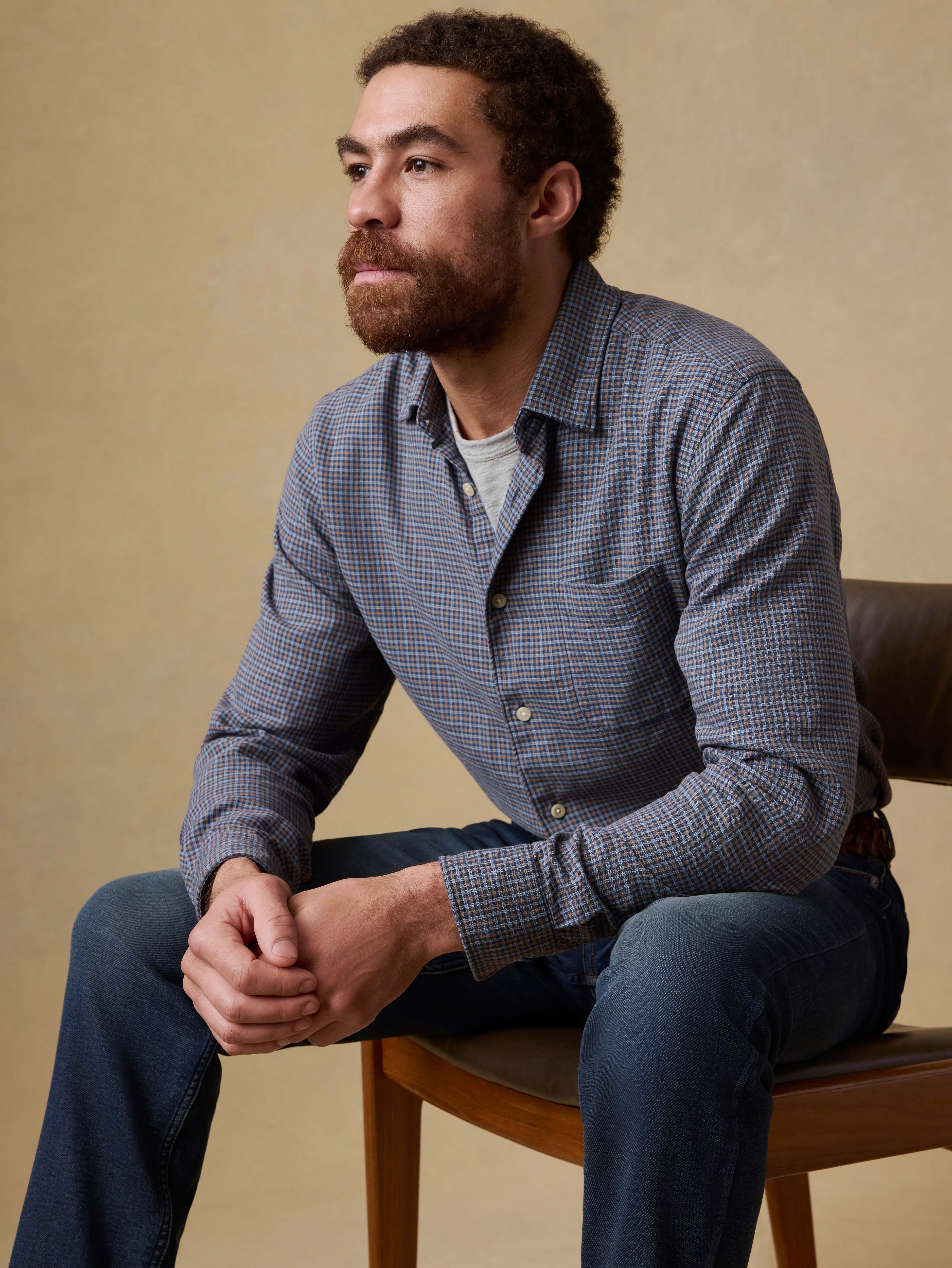 Palmetto Shirt - Navy Palm Check | Faherty Brand