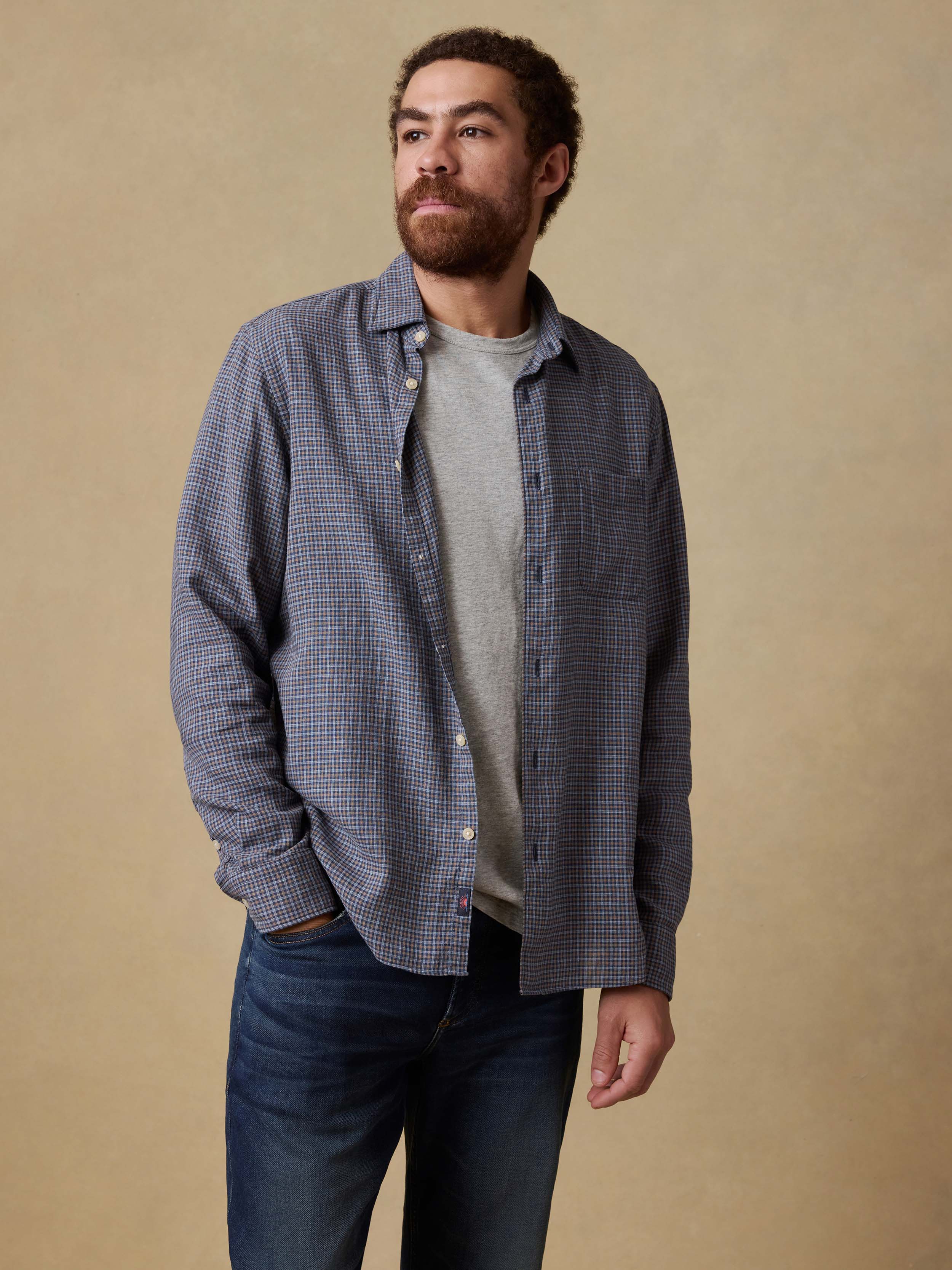 Palmetto Shirt - Navy Palm Check | Faherty Brand